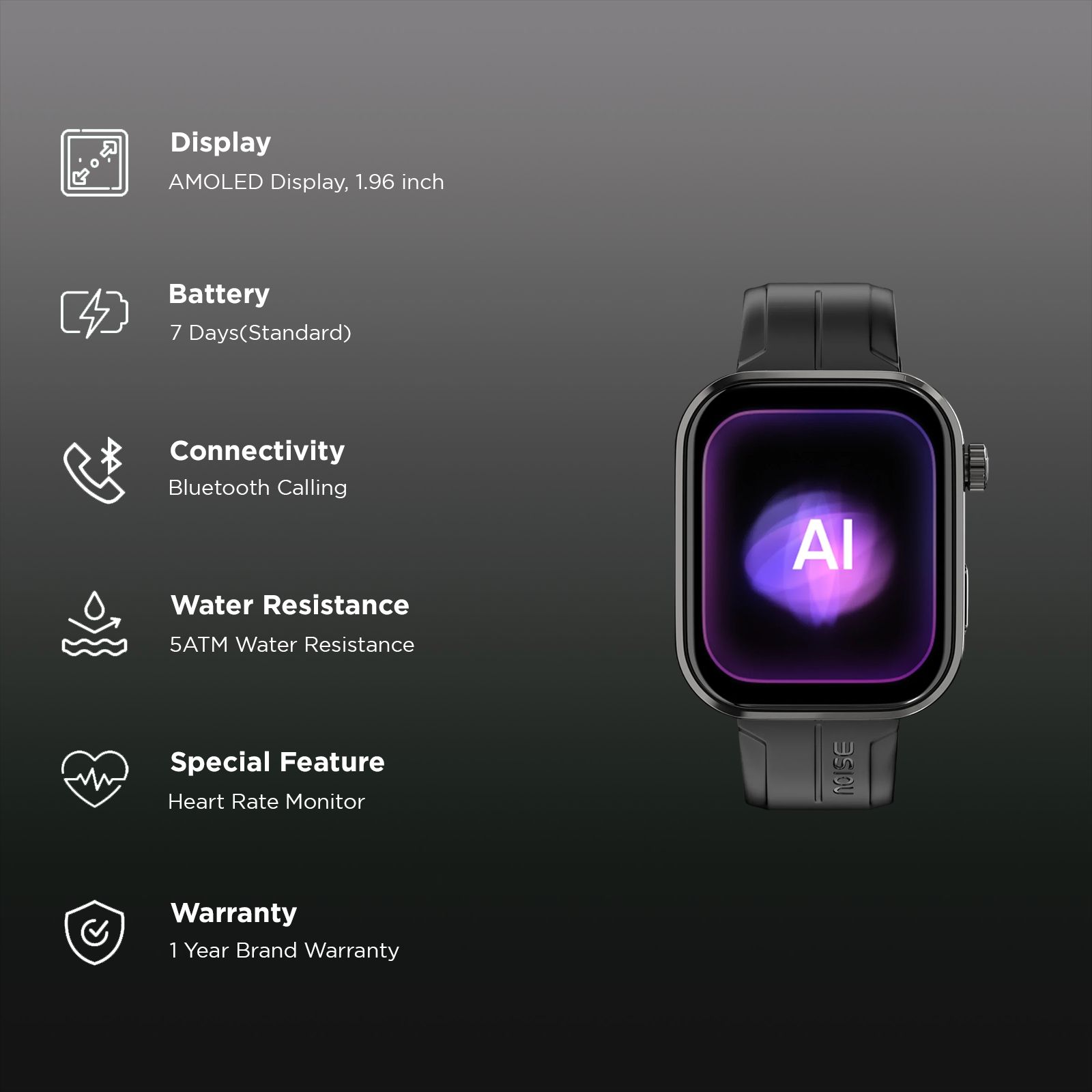 noise ColorFit Pro 6 Max Smartwatch with Bluetooth Calling (49.78mm AMOLED Display, 5ATM Water Resistant, Jet Black Strap)_2