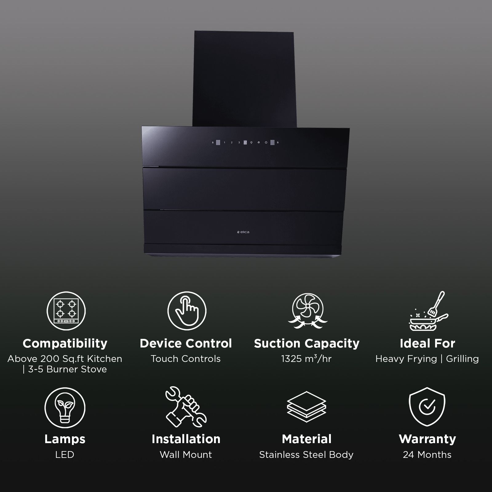 elica EFL 3V 751 HAC LTW MS NERO 75cm 1325m3/hr Ductless Cabinet/Hob Mounted Chimney with Motion Sensor Control (Black) elica EFL 3V 751 HAC LTW MS NERO 75cm 1325m3/hr Ductless Cabinet/Hob Mounted Chimney with Motion Sensor Control (Black)_3