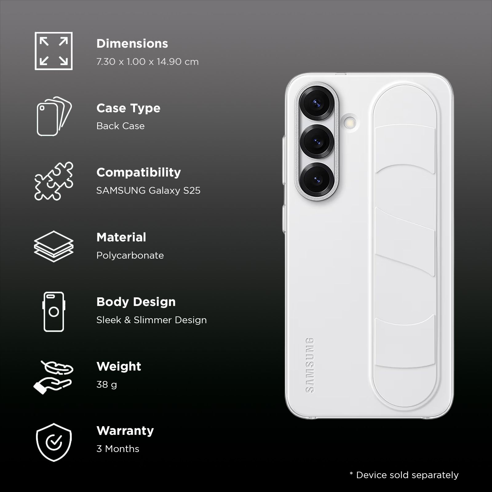 SAMSUNG Polycarbonate Standing Grip Case for SAMSUNG Galaxy S25 (Ul Certified, White)_2