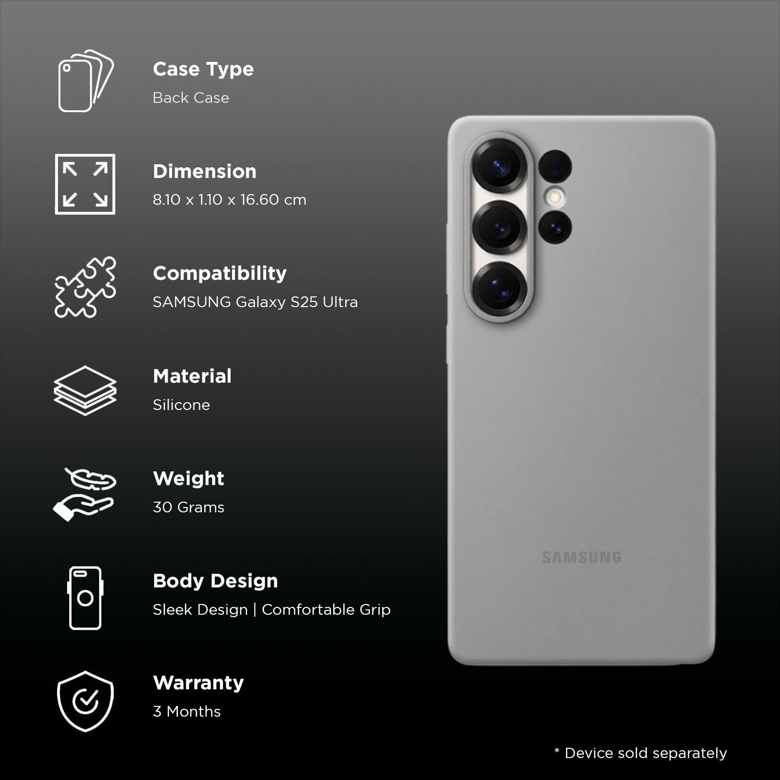 SAMSUNG Soft Silicone Back Case for SAMSUNG Galaxy S25 Ultra (Ul Certified, Gray)_2