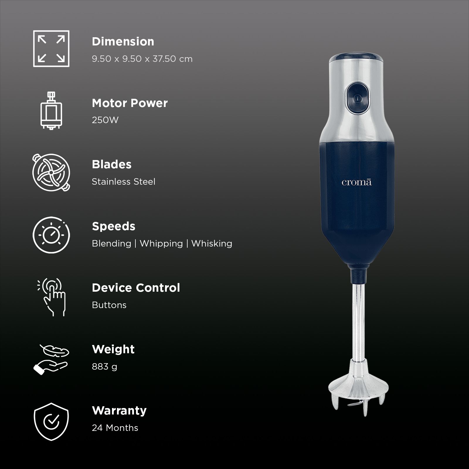 Croma 250 Watt Hand Blender with 3 Attachments (Black)_2