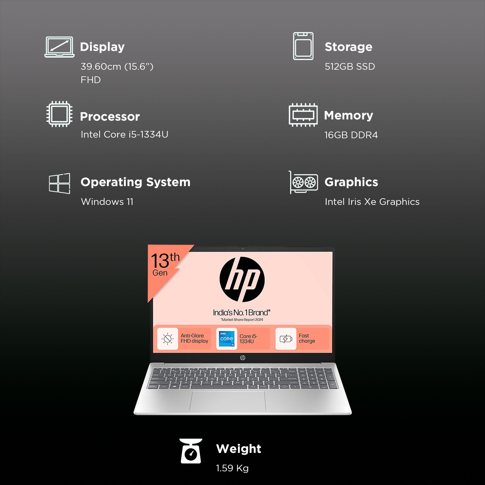 HP 15-fd0492TU Intel Core i5 13th Gen Thin & Light Laptop (16GB, 512GB SSD, Windows 11 Home, 15.6 inch Full HD Display, MS Office 2021, Natural Silver, 1.59 KG) HP 15-fd0492TU Intel Core i5 13th Gen Thin & Light Laptop (16GB, 512GB SSD, Windows 11 Home, 15.6 inch Full HD Display, MS Office 2021, Natural Silver, 1.59 KG)_3