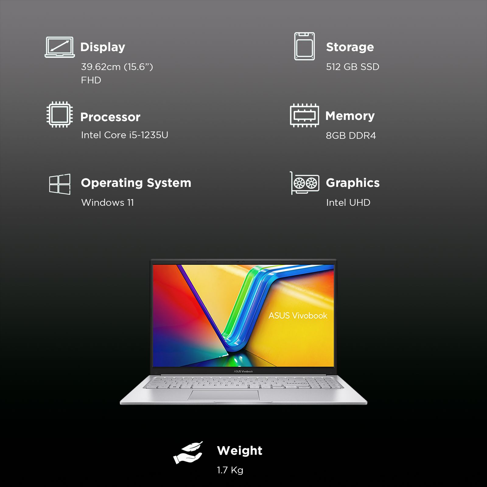 ASUS Vivobook 15 Intel Core i5 12th Gen Thin & Light Laptop (8GB, 512 GB SSD, Windows 11 Home, 15.6 inch FHD Display, MS Office Home & Student 2021, Cool Silver, 1.7 KG)_3