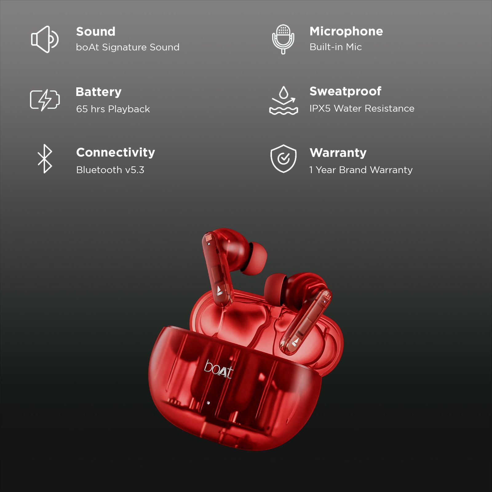 boAt Airdopes 191 ANC TWS Earbuds with Active Noise Cancellation (IPX5 Splash Resistant, 4Mics ENx, Pellucid Red) boAt Airdopes 191 ANC TWS Earbuds with Active Noise Cancellation (IPX5 Splash Resistant, 4Mics ENx, Pellucid Red)_2