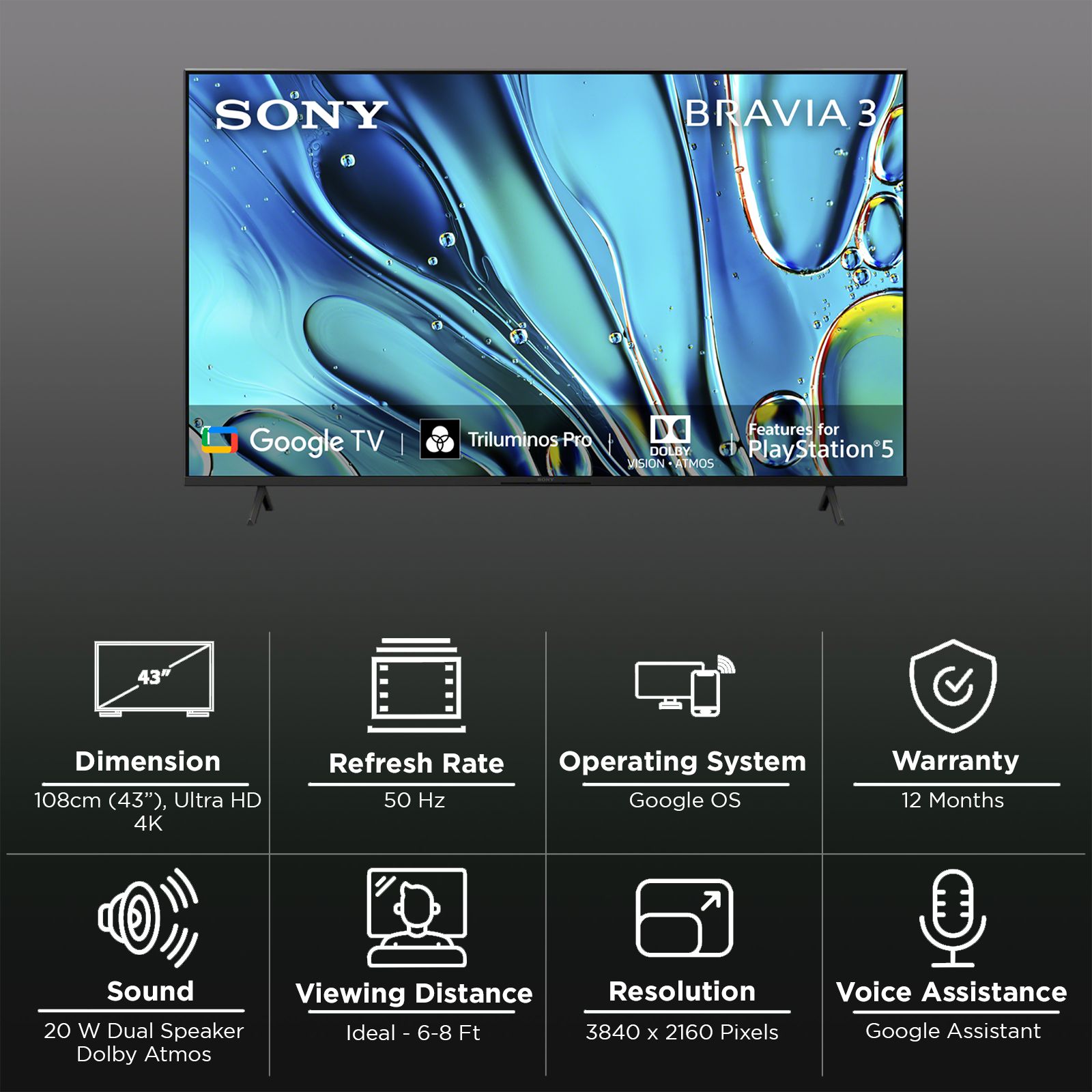 SONY BRAVIA 3 109 cm (43 inch) LED 4K Ultra HD Google TV with Dolby Vision & Dolby Atmos (2024 model) SONY BRAVIA 3 109 cm (43 inch) LED 4K Ultra HD Google TV with Dolby Vision & Dolby Atmos (2024 model)_3