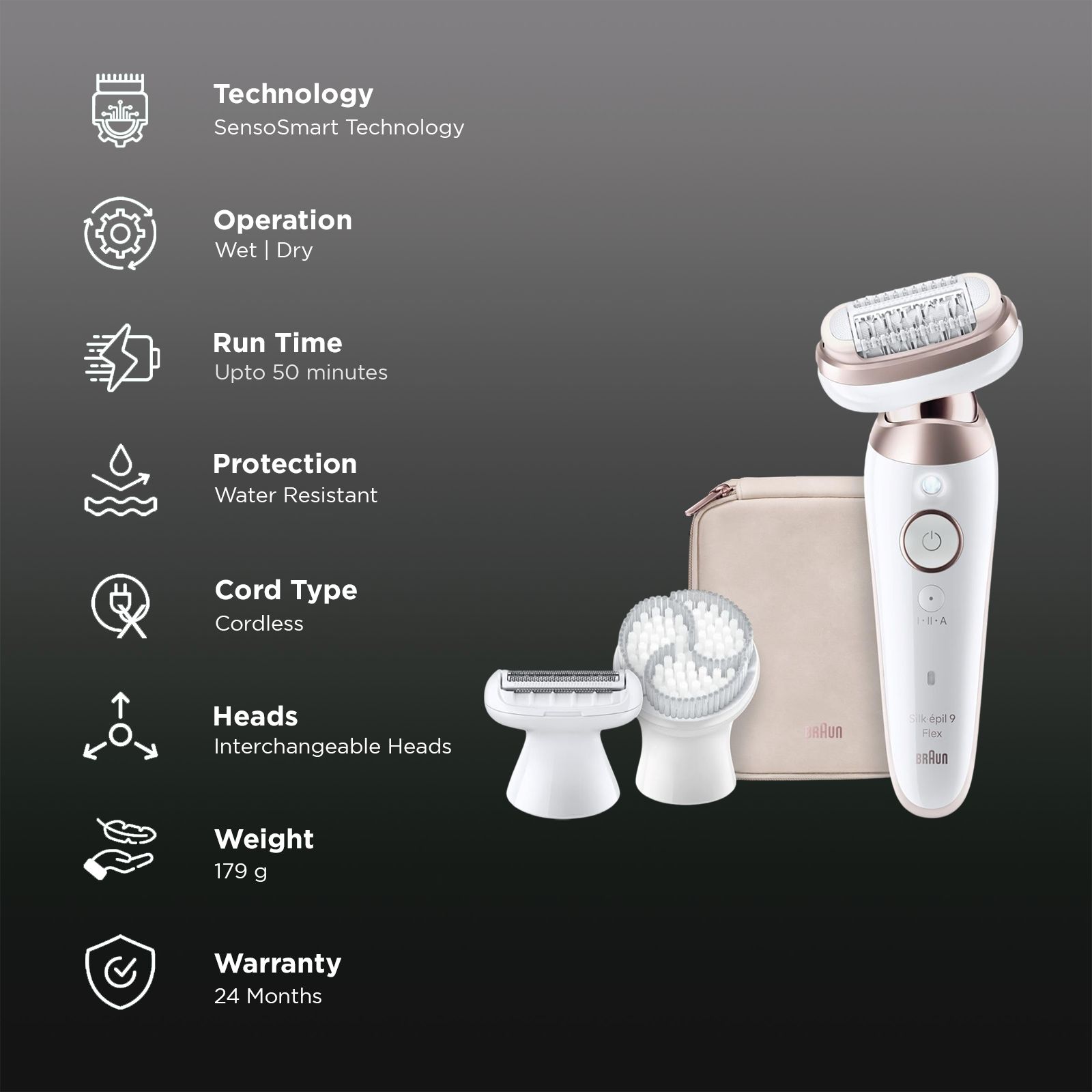 BRAUN Silk-Epil 9-060 Cordless Wet & Dry Epilator for Underarm & Intimate Area with 2 Interchangeable Heads (SensoSmart Technology, White) BRAUN Silk-Epil 9-060 Cordless Wet & Dry Epilator for Underarm & Intimate Area with 2 Interchangeable Heads (SensoSmart Technology, White)_2