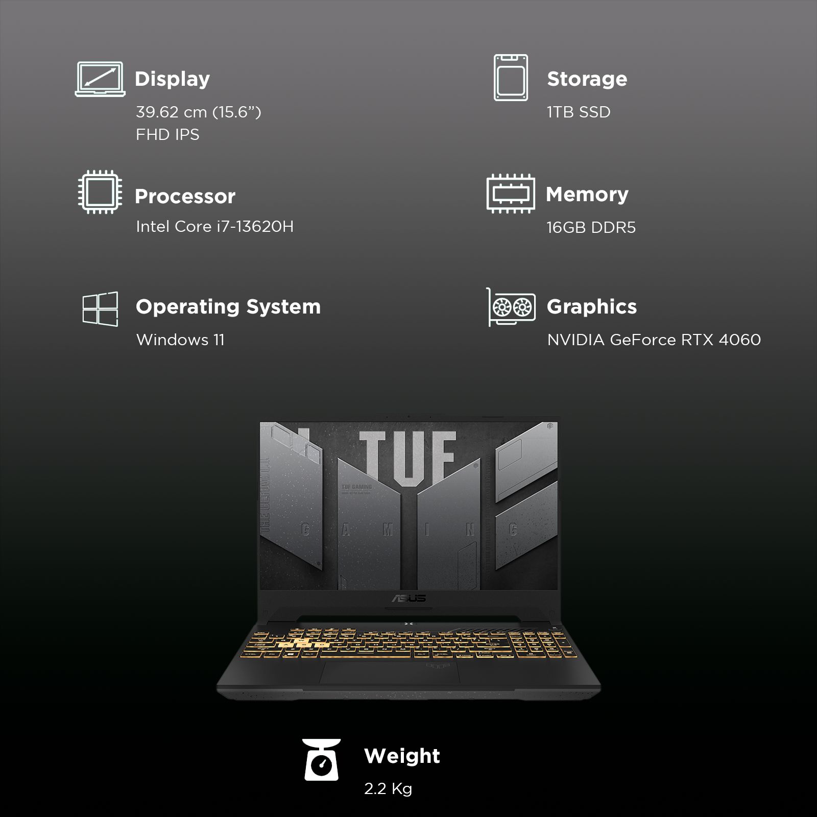 ASUS TUF Gaming F15 Intel Core i7 13th Gen Gaming Laptop (16GB, 1TB SSD, Windows 11 Home, 8GB Graphics, 15.6 inch 144 Hz Full HD Display, NVIDIA GeForce RTX 4060, Microsoft Office Home 2024, Mecha Gray, 2.2 KG)_3