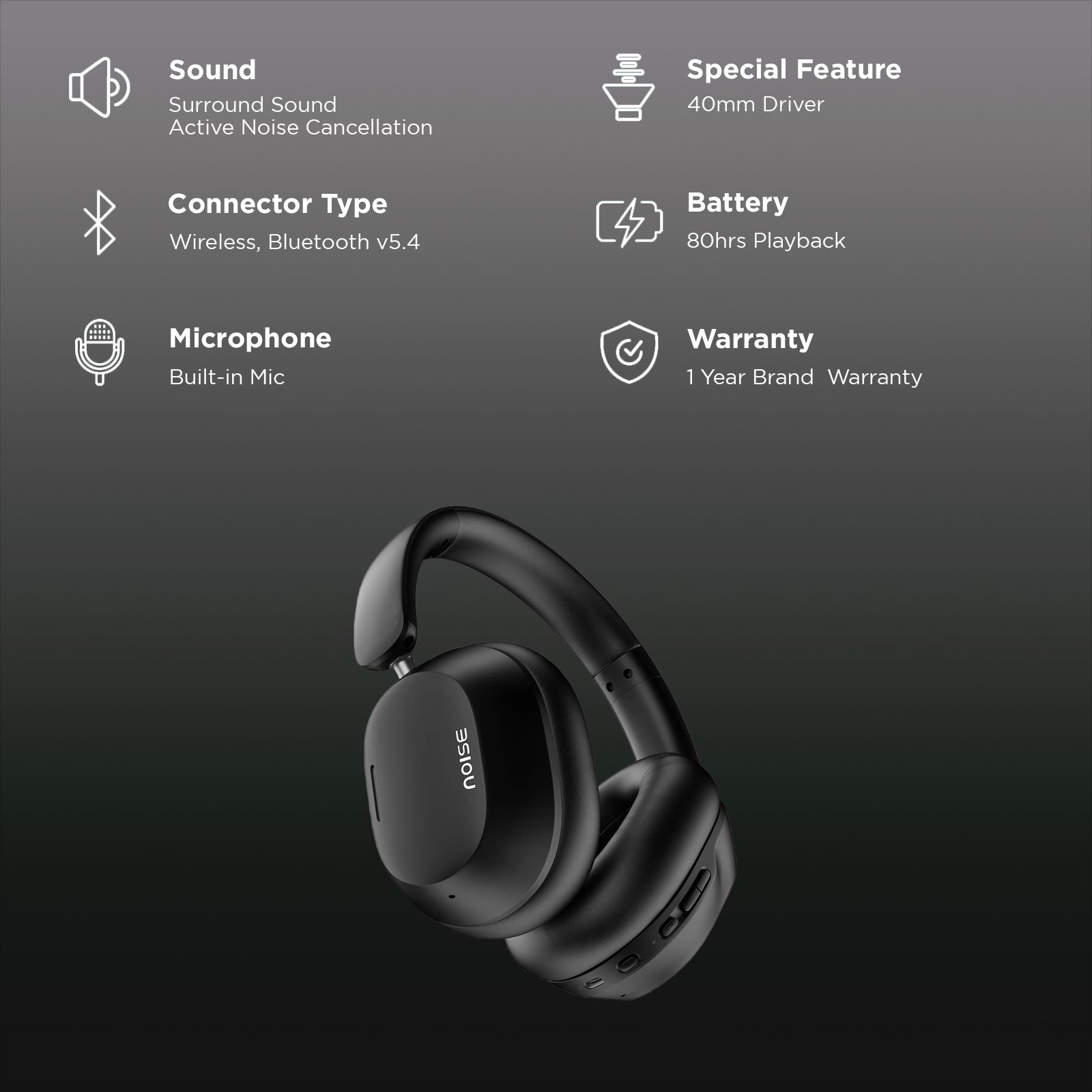 noise Airwave Max 5 Bluetooth Headphone with Mic (Adaptive Hybrid ANC, On Ear, Carbon Black) noise Airwave Max 5 Bluetooth Headphone with Mic (Adaptive Hybrid ANC, On Ear, Carbon Black)_2