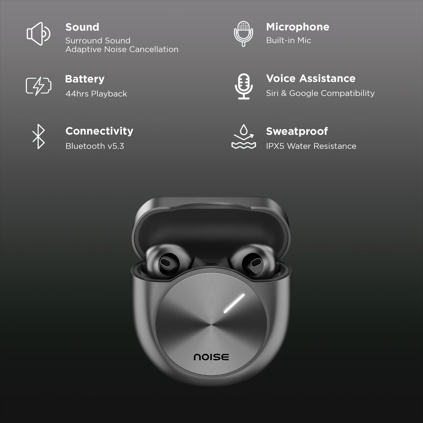 noise Master Buds AUD-HDPHN-MASTERBUDS TWS Earbuds with Adaptive Noise Cancellation (Water Resistant, Immersive Spatial Audio, Onyx Black)_2