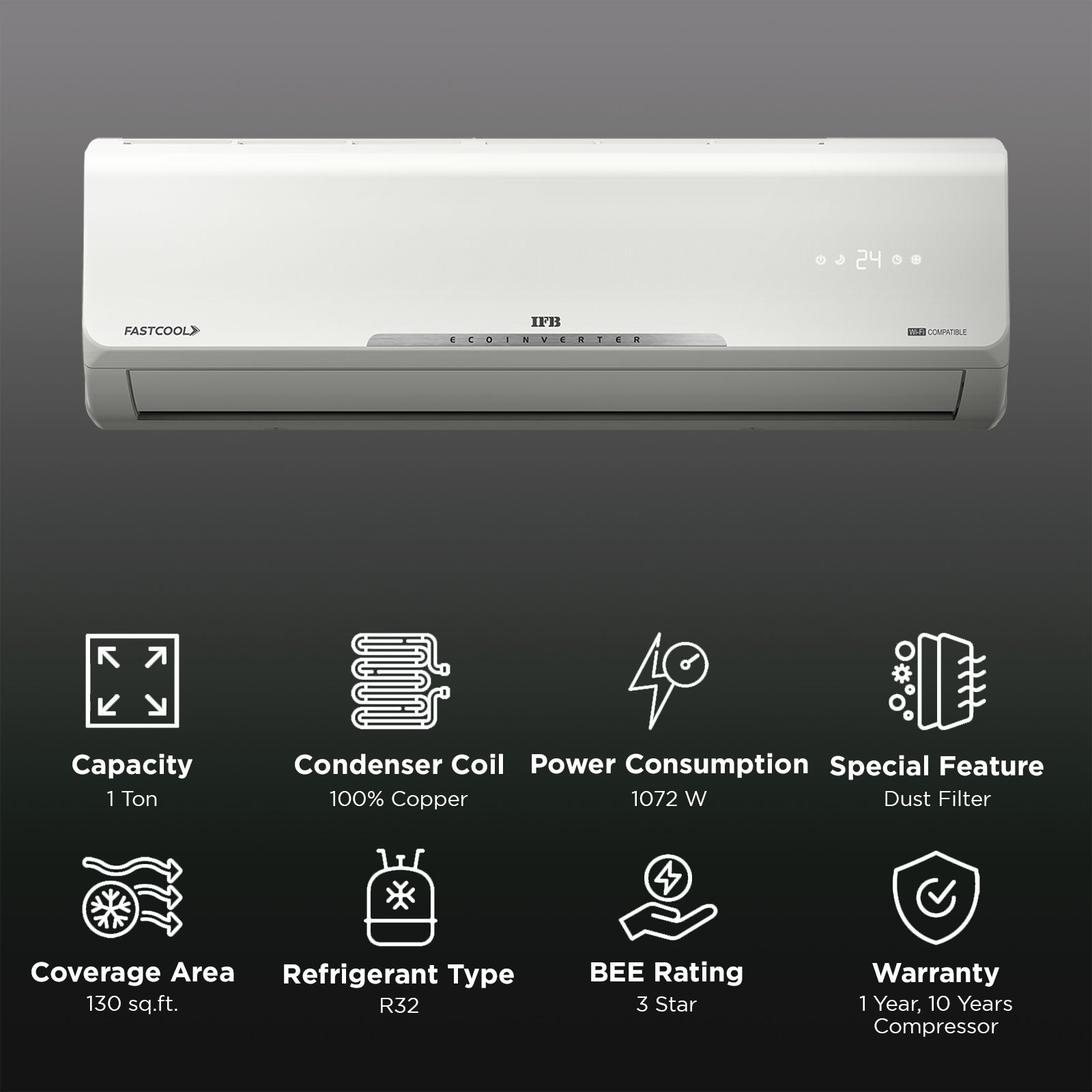 IFB Silver Star 8 in 1 Convertible 1 Ton 3 Star Inverter Split Smart AC with Wi-Fi Supported (Copper Condenser, CI133SS11RGM1)_2