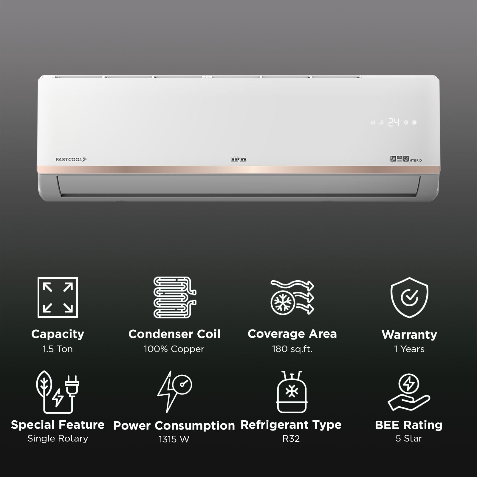 IFB Gold Series 8 in 1 Convertible 1.5 Ton 5 Star Inverter Split Smart AC with Wi-Fi Supported (Copper Condenser, CI205GN32SGN1) IFB Gold Series 8 in 1 Convertible 1.5 Ton 5 Star Inverter Split Smart AC with Wi-Fi Supported (Copper Condenser, CI205GN32SGN1)_2