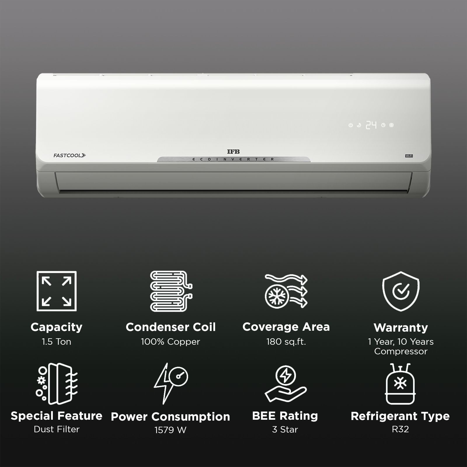 IFB Silver Star 8 in 1 Convertible 1.5 Ton 3 Star Inverter Split Smart AC with Voice Assistance (Copper Condenser, CI173SS22SGM1) IFB Silver Star 8 in 1 Convertible 1.5 Ton 3 Star Inverter Split Smart AC with Voice Assistance (Copper Condenser, CI173SS22SGM1)_2