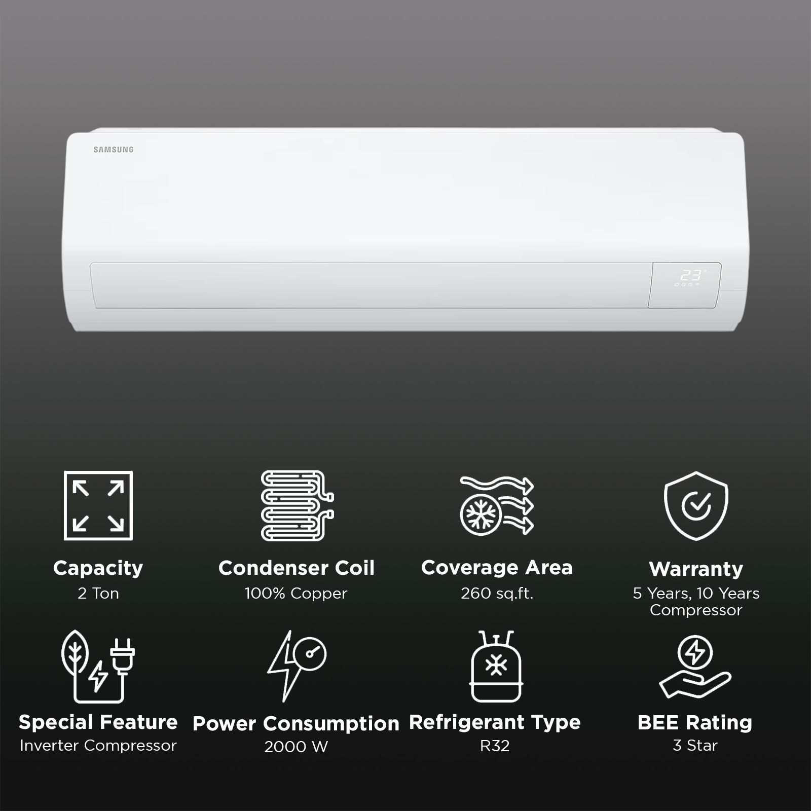 SAMSUNG 5 in 1 Convertible 2 Ton 3 Star Inverter Split Smart AC with Voice Assistance (2025 Model, Copper Condenser, AR50F24D1XHNNA)_2