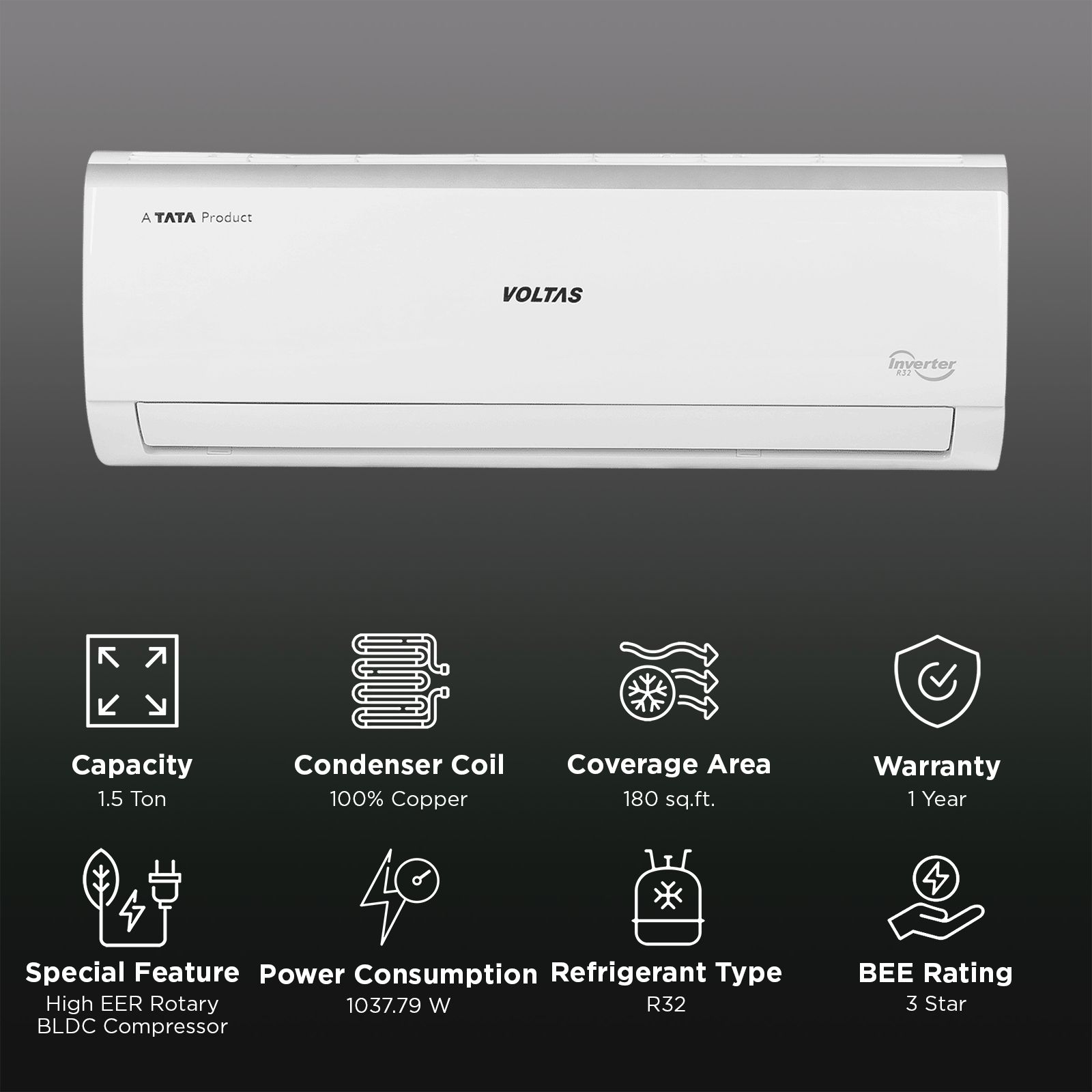 VOLTAS 183V Vertis Elite Marvel-1 Convertible 1.5 Ton 3 Star Inverter Split AC with Ice Wash Technology (2025 Model, Copper Condenser, 4503823)_2