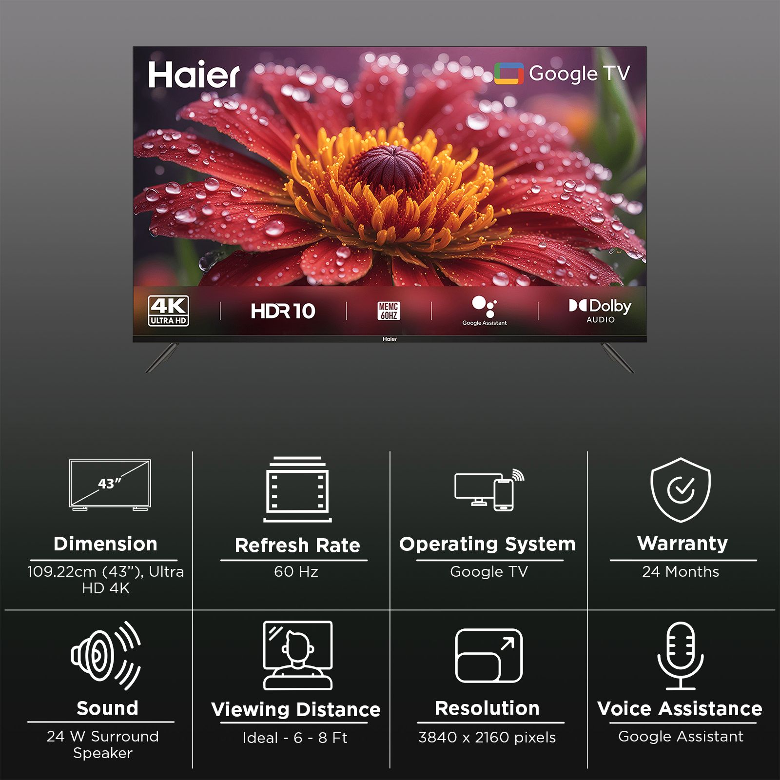 Haier L43FG 109 cm (43 inch) 4K Ultra HD LED Smart Google TV with Google Voice Assistant (2023 model) Haier L43FG 109 cm (43 inch) 4K Ultra HD LED Smart Google TV with Google Voice Assistant (2023 model)_3