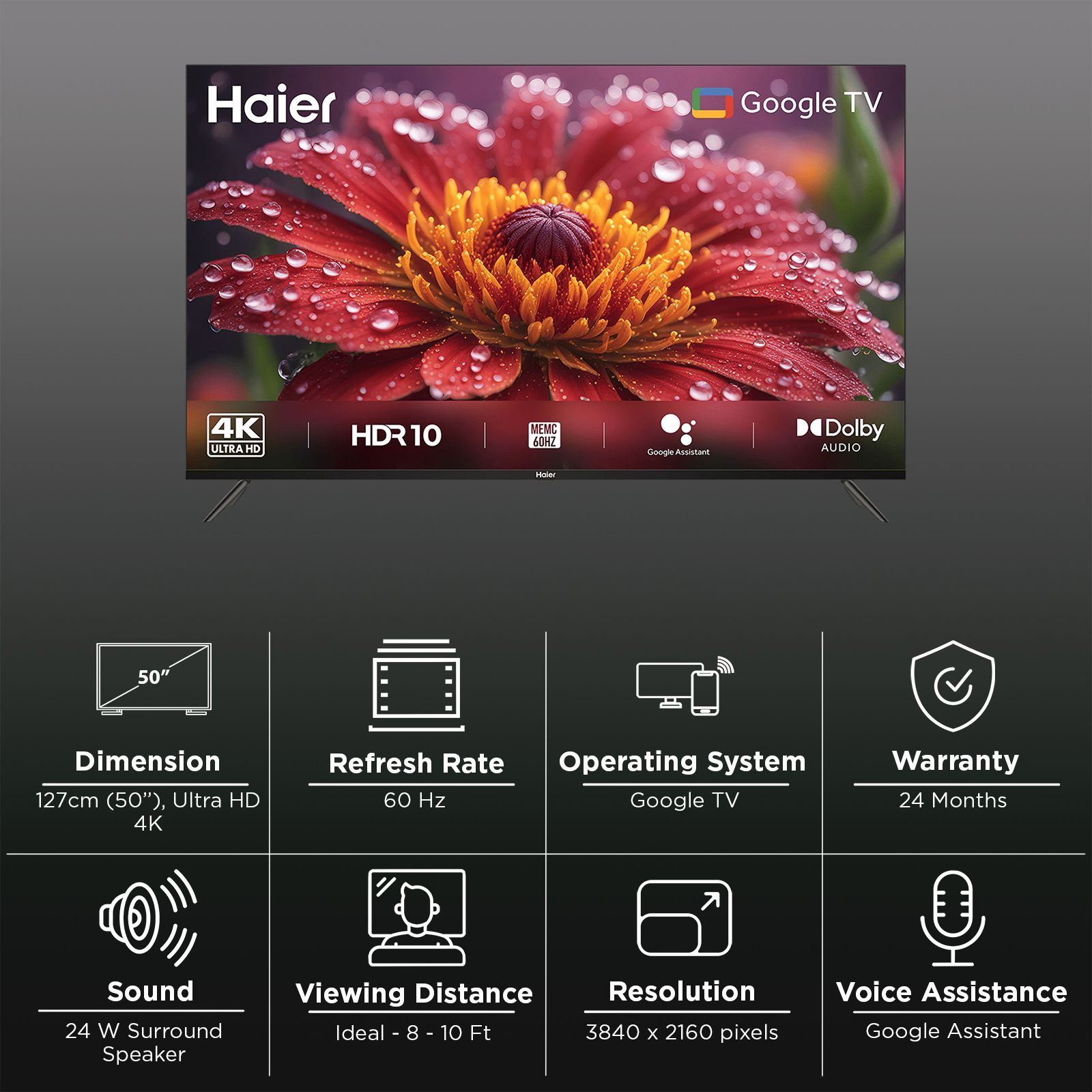 Haier L50FG 127 cm (50 inch) 4K Ultra HD LED Smart Google TV with Google Voice Assistant (2023 model) Haier L50FG 127 cm (50 inch) 4K Ultra HD LED Smart Google TV with Google Voice Assistant (2023 model)_3