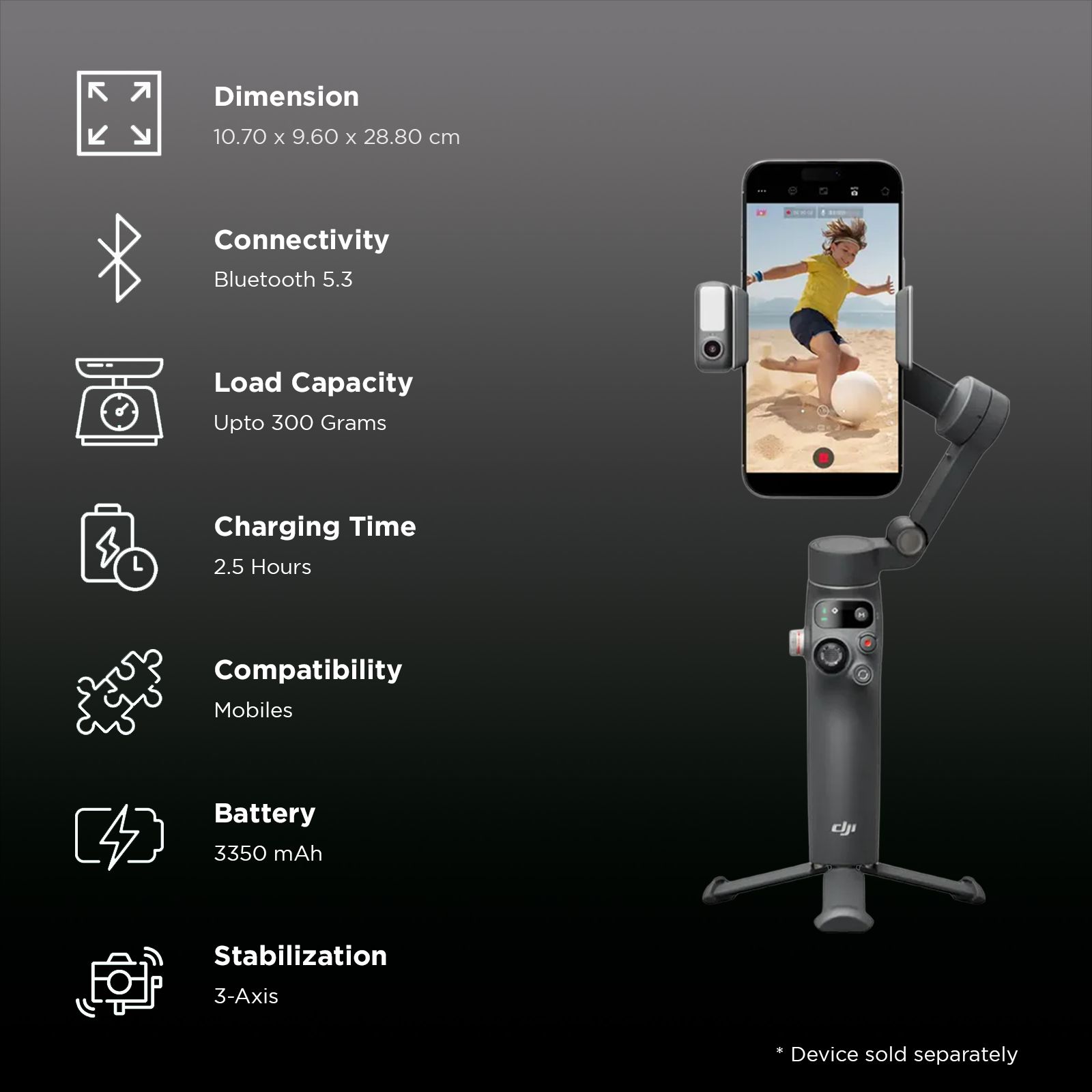 DJI Osmo 7P 3-Axis Gimble for Mobile (Gesture Control, Black)_3