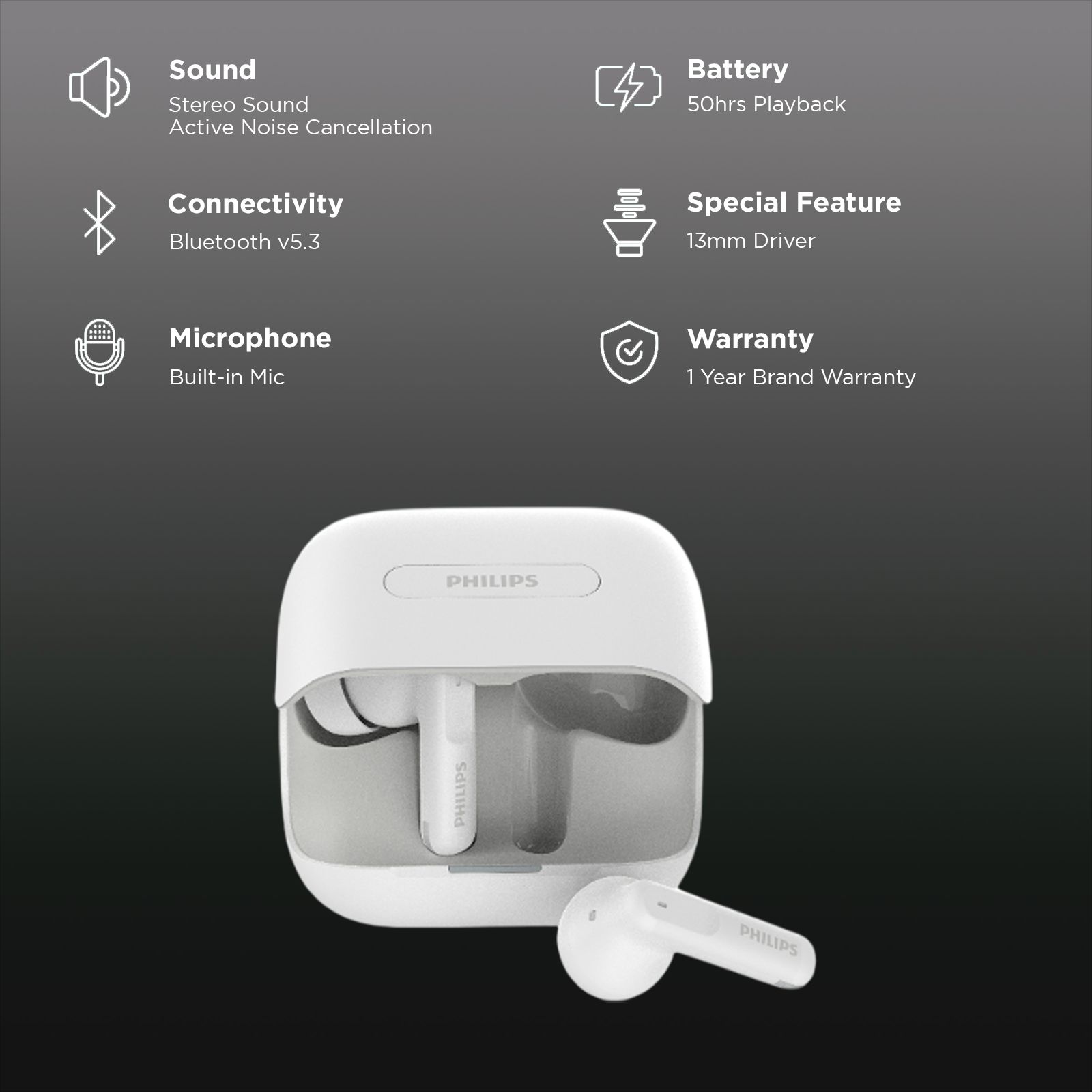 PHILIPS 1000 Series TWS Earbuds with Active Noise Cancellation (50 Hours Playtime, Bright White) PHILIPS 1000 Series TWS Earbuds with Active Noise Cancellation (50 Hours Playtime, Bright White)_2