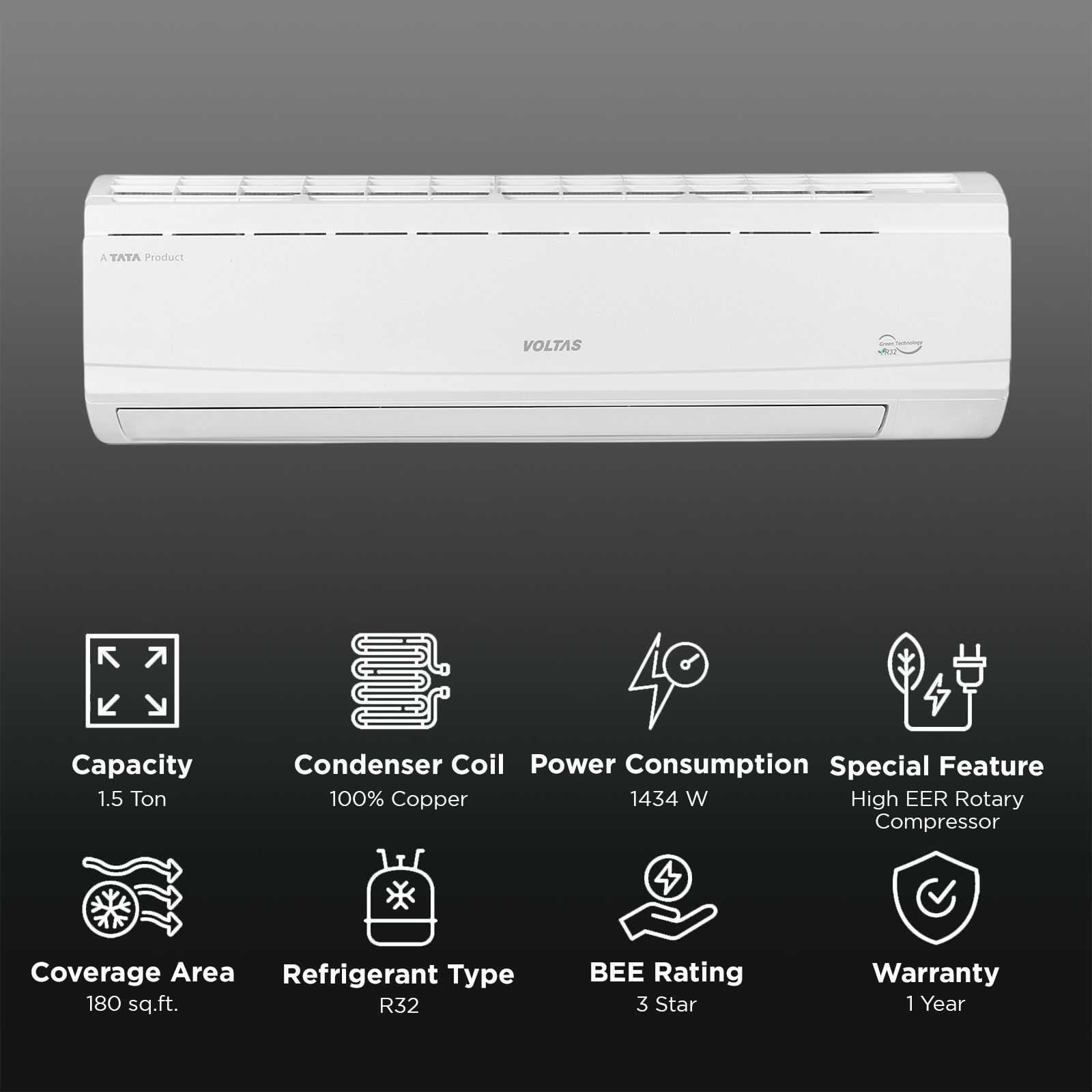 VOLTAS 183 Venus Plus-1 1.5 Ton 3 Star Split AC (Copper Condenser, Anti Dust Filter, 4503768) VOLTAS 183 Venus Plus-1 1.5 Ton 3 Star Split AC (Copper Condenser, Anti Dust Filter, 4503768)_2