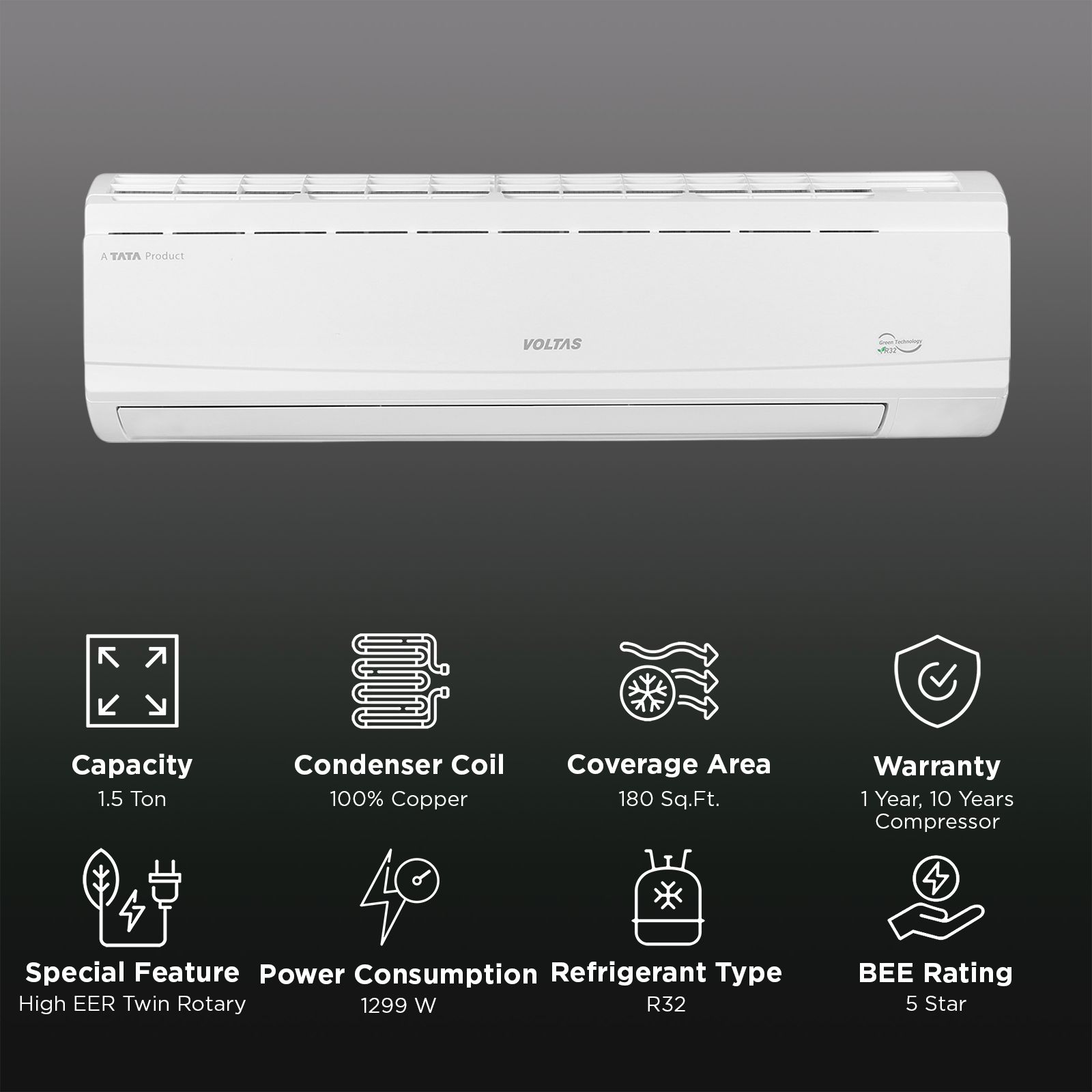 VOLTAS 185V Venus Plus Convertible 1.5 Ton 5 Star Inverter Split AC (2024 Model, Copper Condenser, 4503497) VOLTAS 185V Venus Plus Convertible 1.5 Ton 5 Star Inverter Split AC (2024 Model, Copper Condenser, 4503497)_2