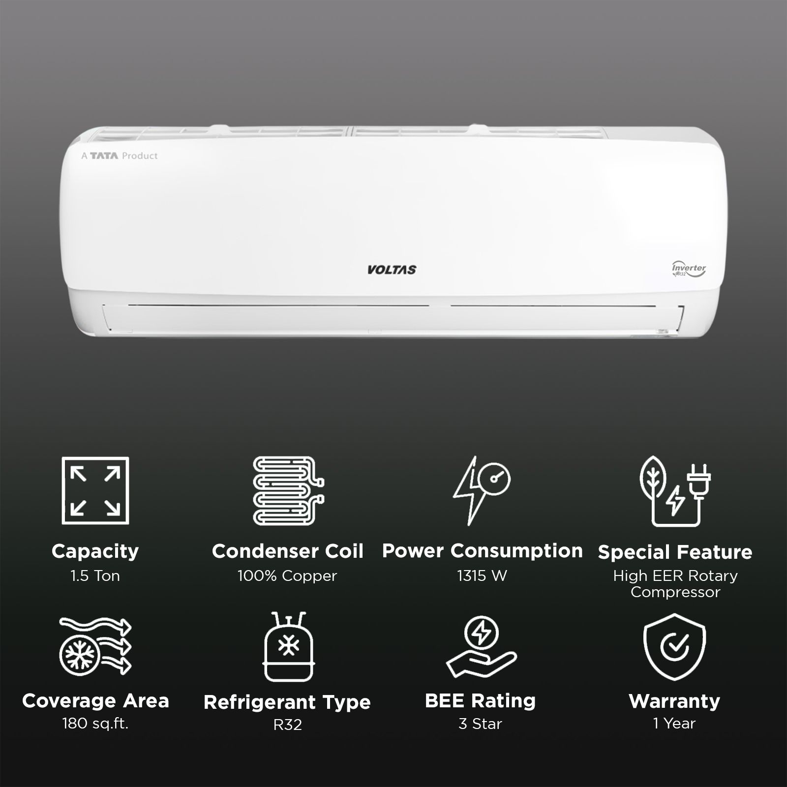 VOLTAS 183 Vectra Elegant-1 1.5 Ton 3 Star Split AC (Copper Condenser, Anti Dust Filter, 4503778)_2