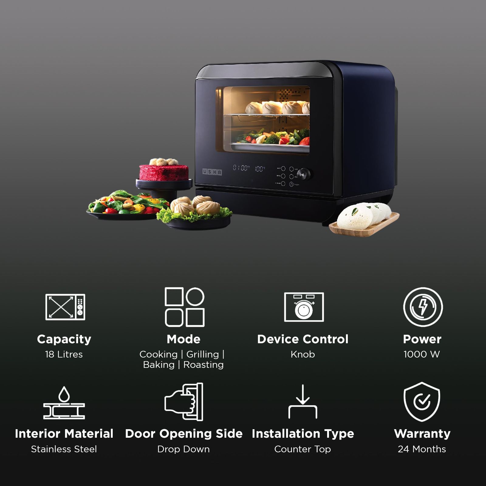 USHA iChef 18L Steam Oven with Turbo Air Circulation (4055ICHEFSO18L08N, Blue) USHA iChef 18L Steam Oven with Turbo Air Circulation (4055ICHEFSO18L08N, Blue)_3
