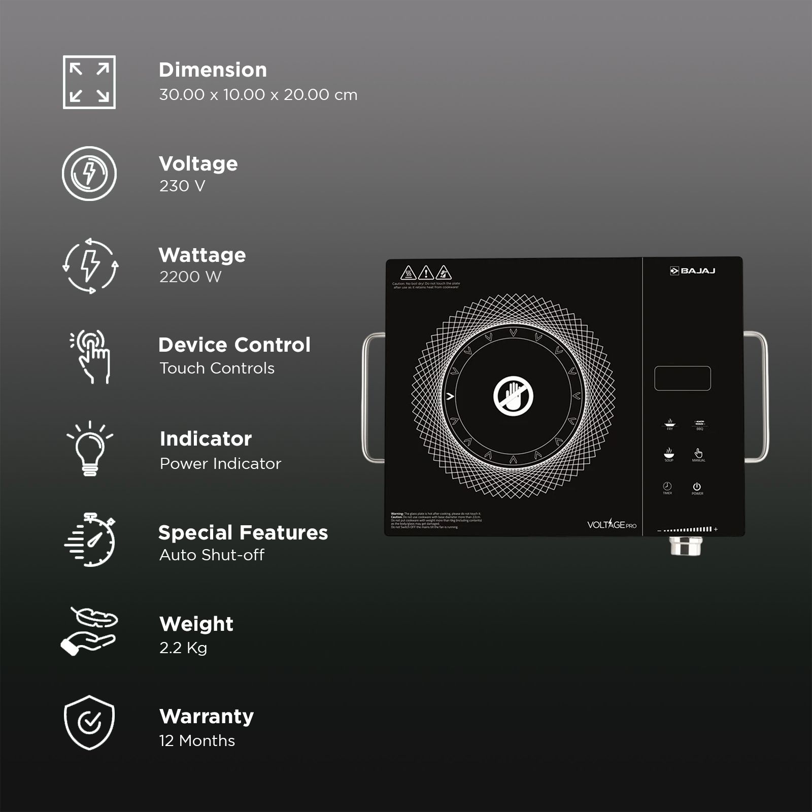 BAJAJ IRX 220F Infrared 2200W Induction Cooktop with 3 Preset Menus BAJAJ IRX 220F Infrared 2200W Induction Cooktop with 3 Preset Menus_3
