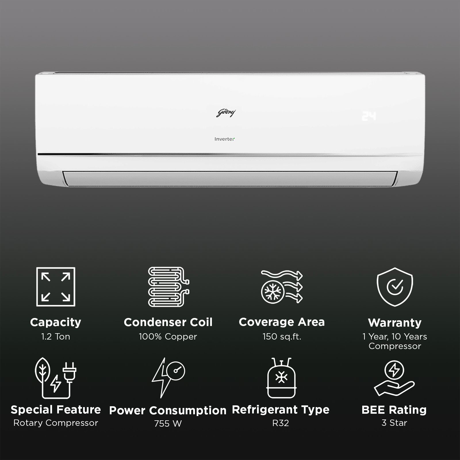 Godrej SIC 15TTC3 WZA Convertible 1.2 Ton 3 Star Inverter Split AC with I-Sense Technology (2025 Model, Copper Condenser, 40101701SD01651)_2