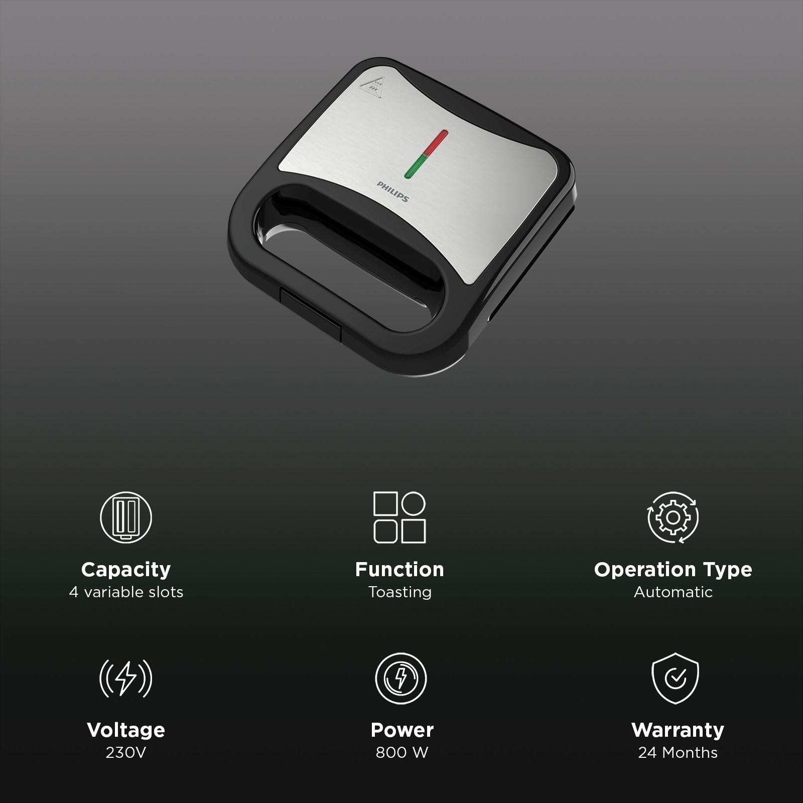 PHILIPS 800W 4 Slice Sandwich Maker with UHD Technology (Black)_3
