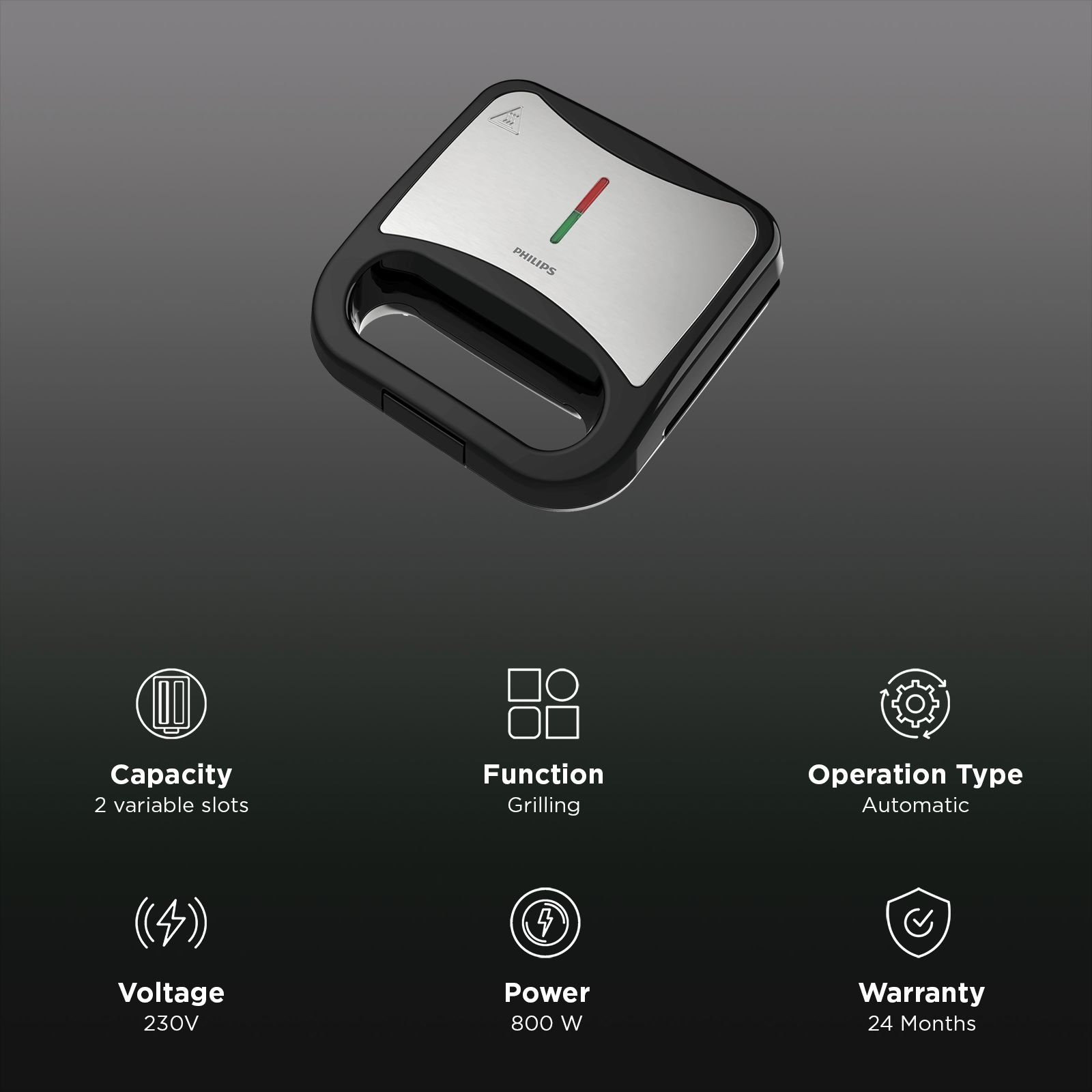 PHILIPS 800W 2 Slice Sandwich Maker with UHD Technology (Black)_3