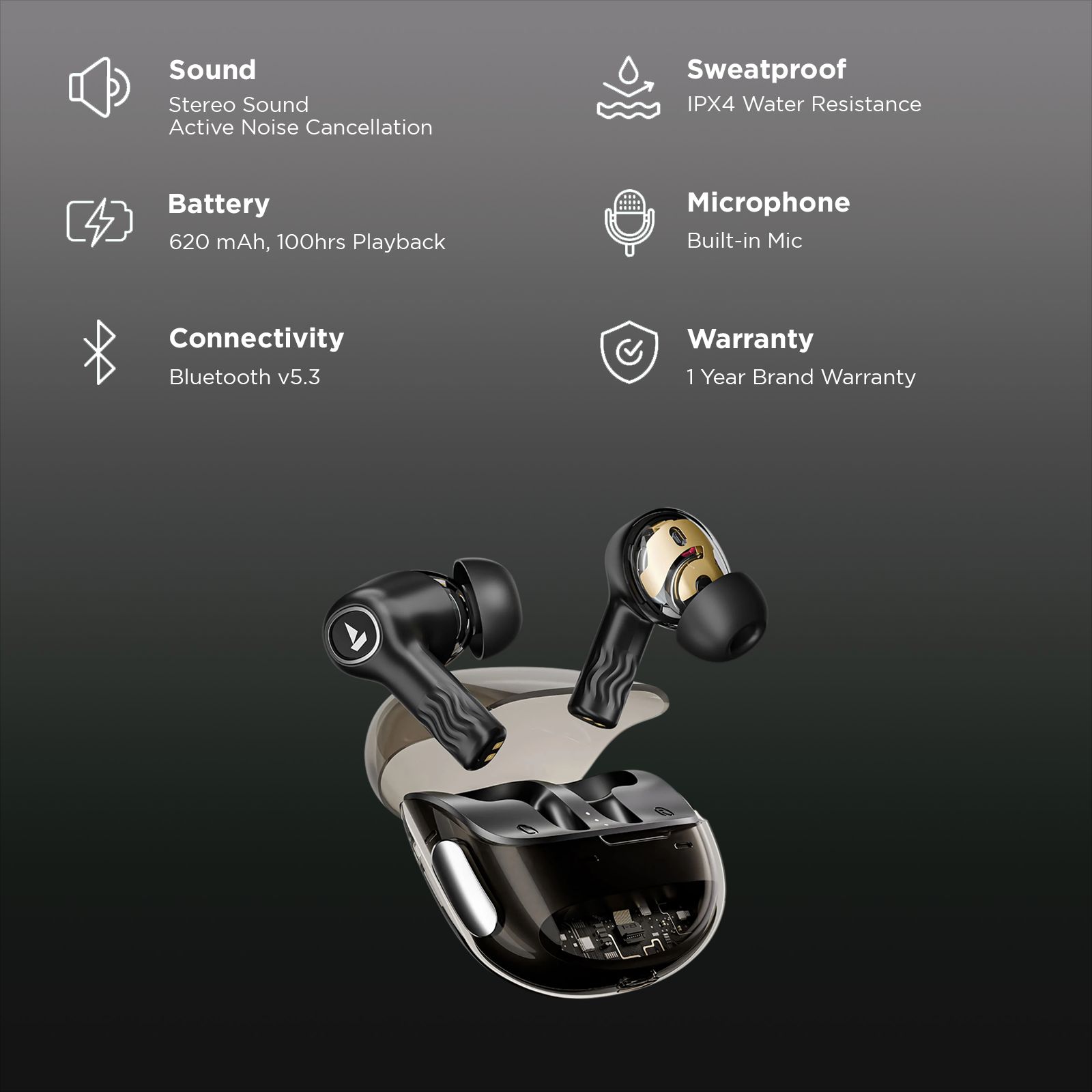 boAt Nirvana Crystl TWS Earbuds with Active Noise Cancellation (IPX4 Water Resistant, 60ms Low Latency, Quantum Black) boAt Nirvana Crystl TWS Earbuds with Active Noise Cancellation (IPX4 Water Resistant, 60ms Low Latency, Quantum Black)_2