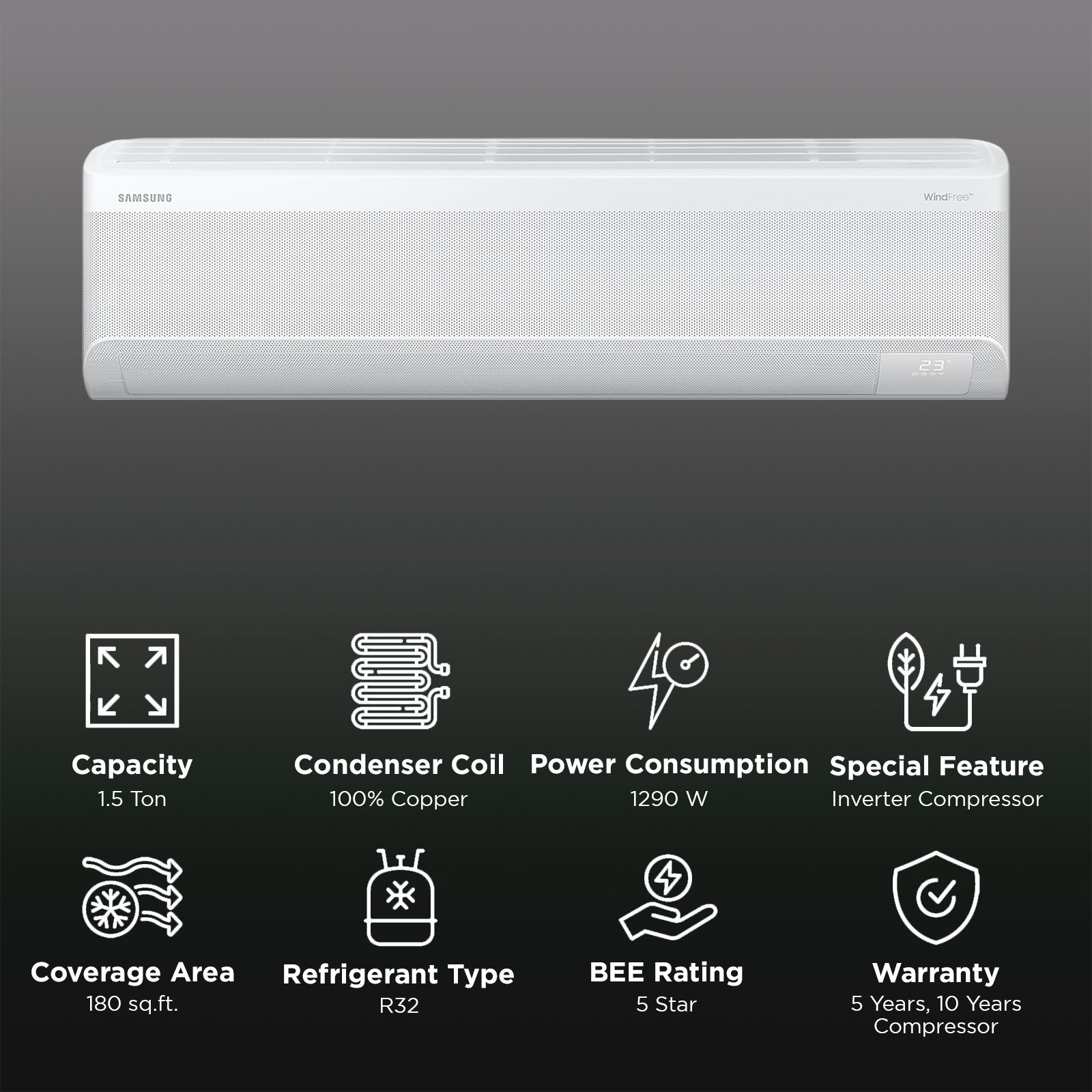 SAMSUNG Windfree 5 in 1 Convertible 1.5 Ton 5 Star Inverter Split Smart AC with Voice Assistance (2025 Model, Copper Condenser, AR60F19D1ZWNNA)_2