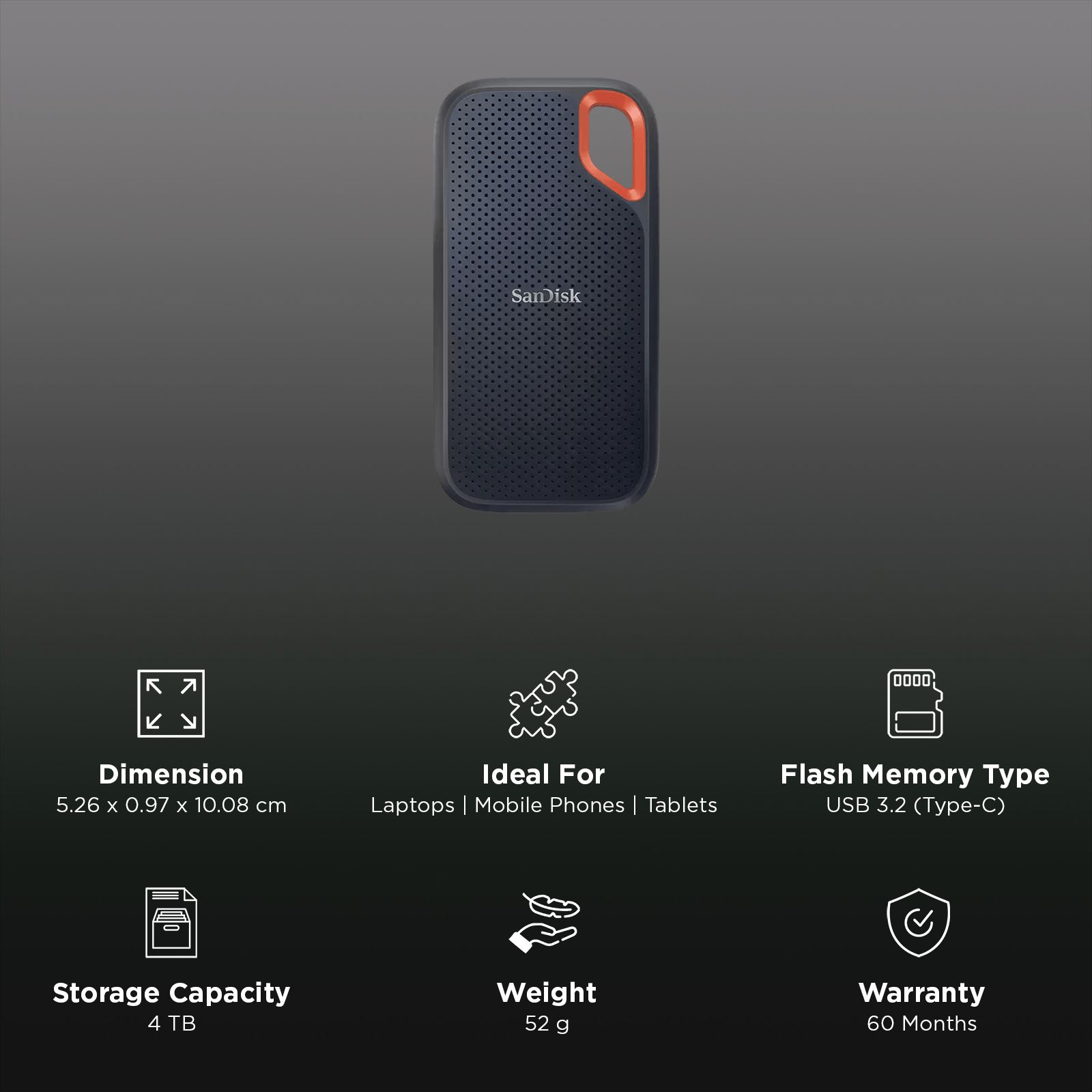SanDisk Extreme 4TB USB Type-C (3.2) Portable Solid State Drive (IP65 Water and Dust Resistance, Black)_3