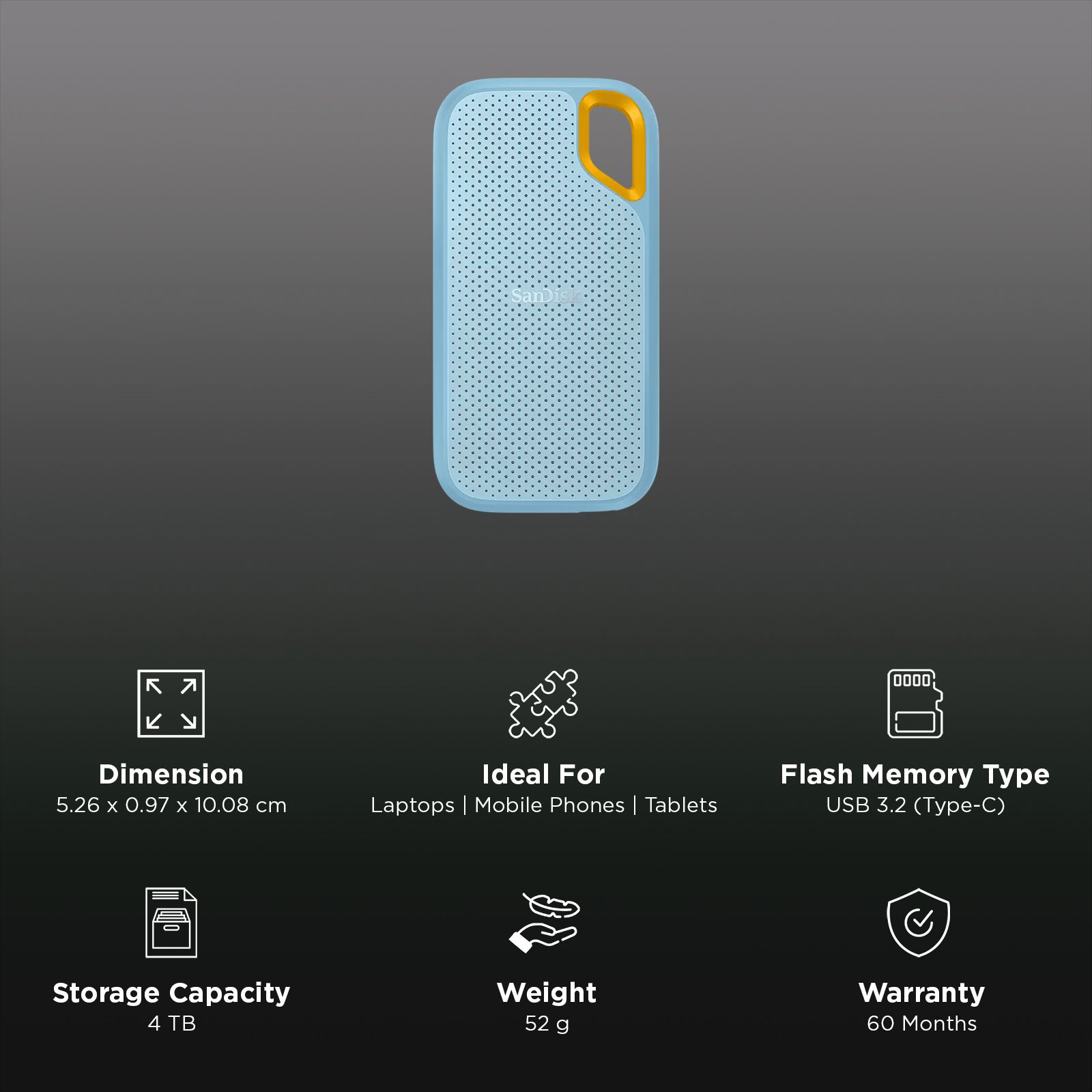 SanDisk Extreme 4TB USB Type-C (3.2) Portable Solid State Drive (IP65 Water and Dust Resistance, Sky Blue)_3