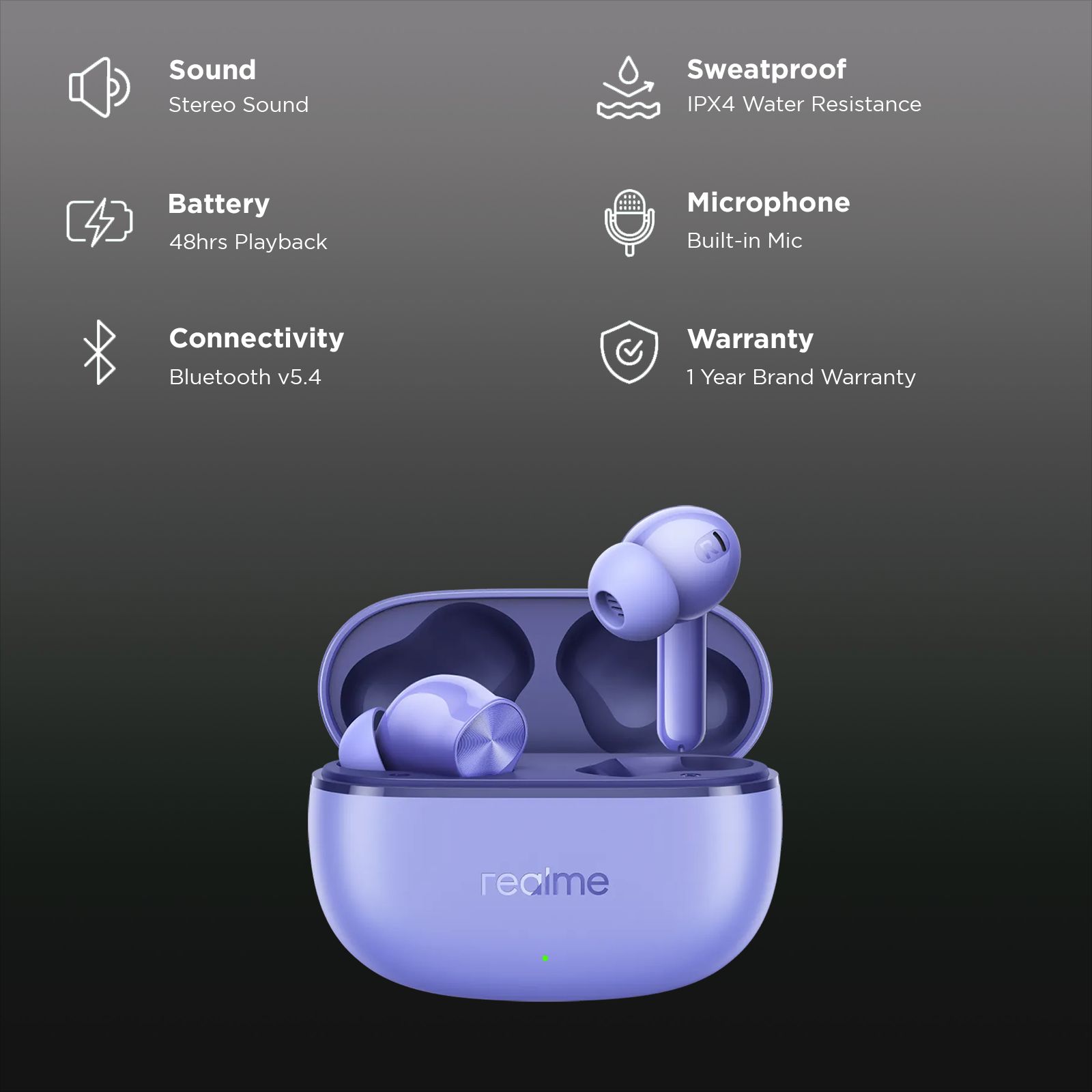 realme Buds T200 Lite TWS Earbuds with Environmental Noise Cancellation (IPX4 Water Resistant, Dual Device Connection, Aurora Purple) realme Buds T200 Lite TWS Earbuds with Environmental Noise Cancellation (IPX4 Water Resistant, Dual Device Connection, Aurora Purple)_2