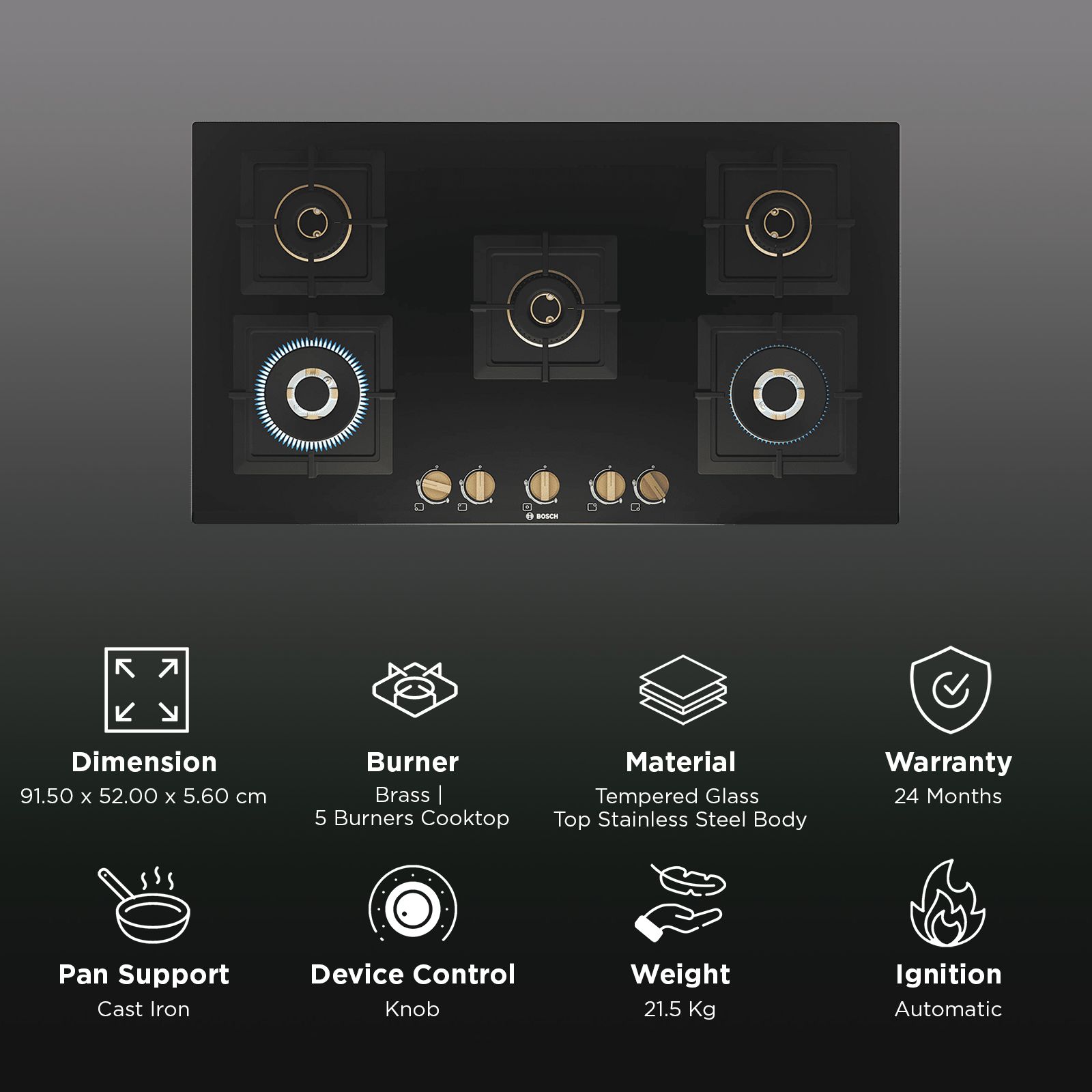 BOSCH Series 6 Tempered Glass Top 5 Burner Automatic Hob (Flame Failure Safety Device, Black) BOSCH Series 6 Tempered Glass Top 5 Burner Automatic Hob (Flame Failure Safety Device, Black)_3