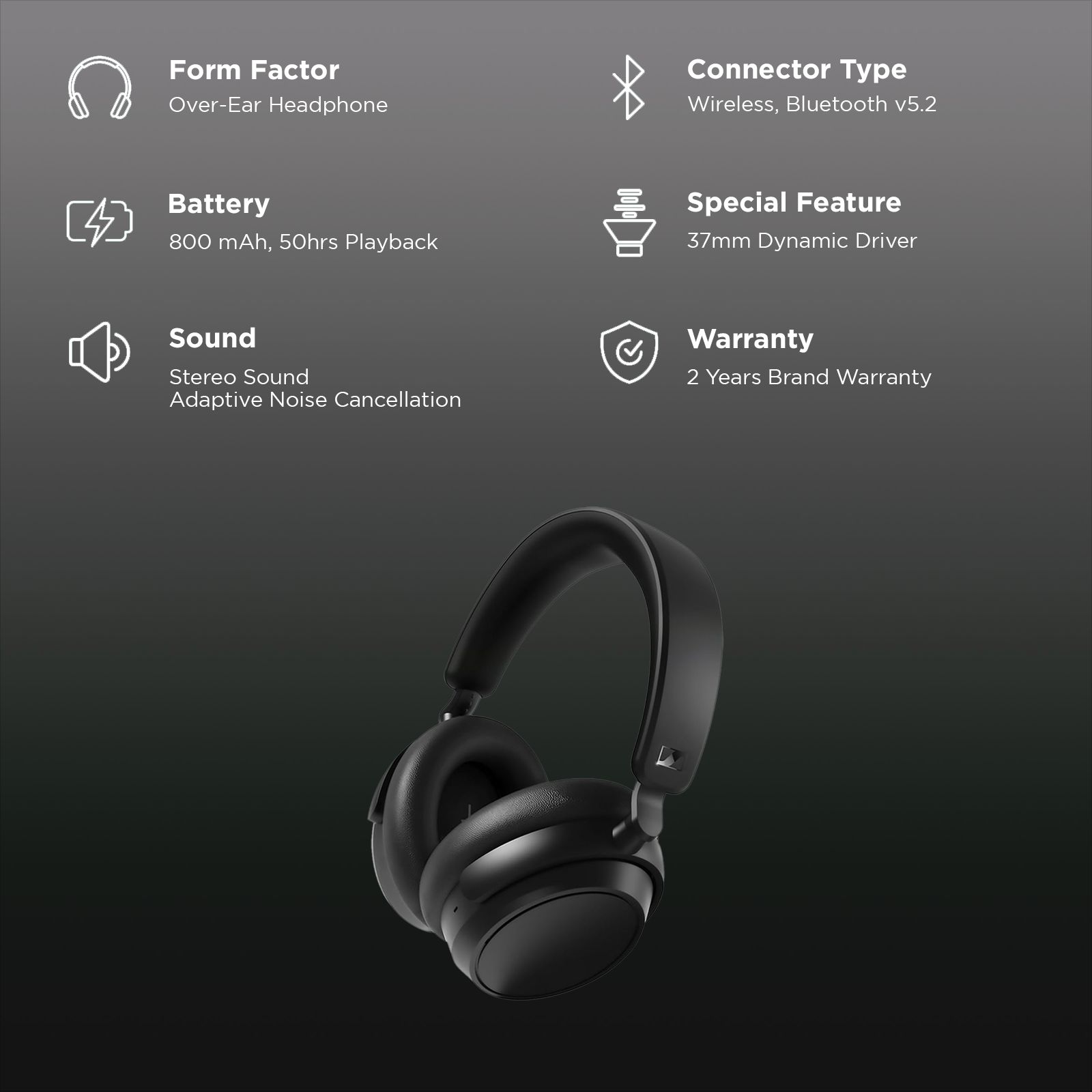 SENNHEISER ACCENTUM Plus 700176 Bluetooth Headphone with Mic (Adaptive Noise Cancellation, Dynamic Driver, Black)_2