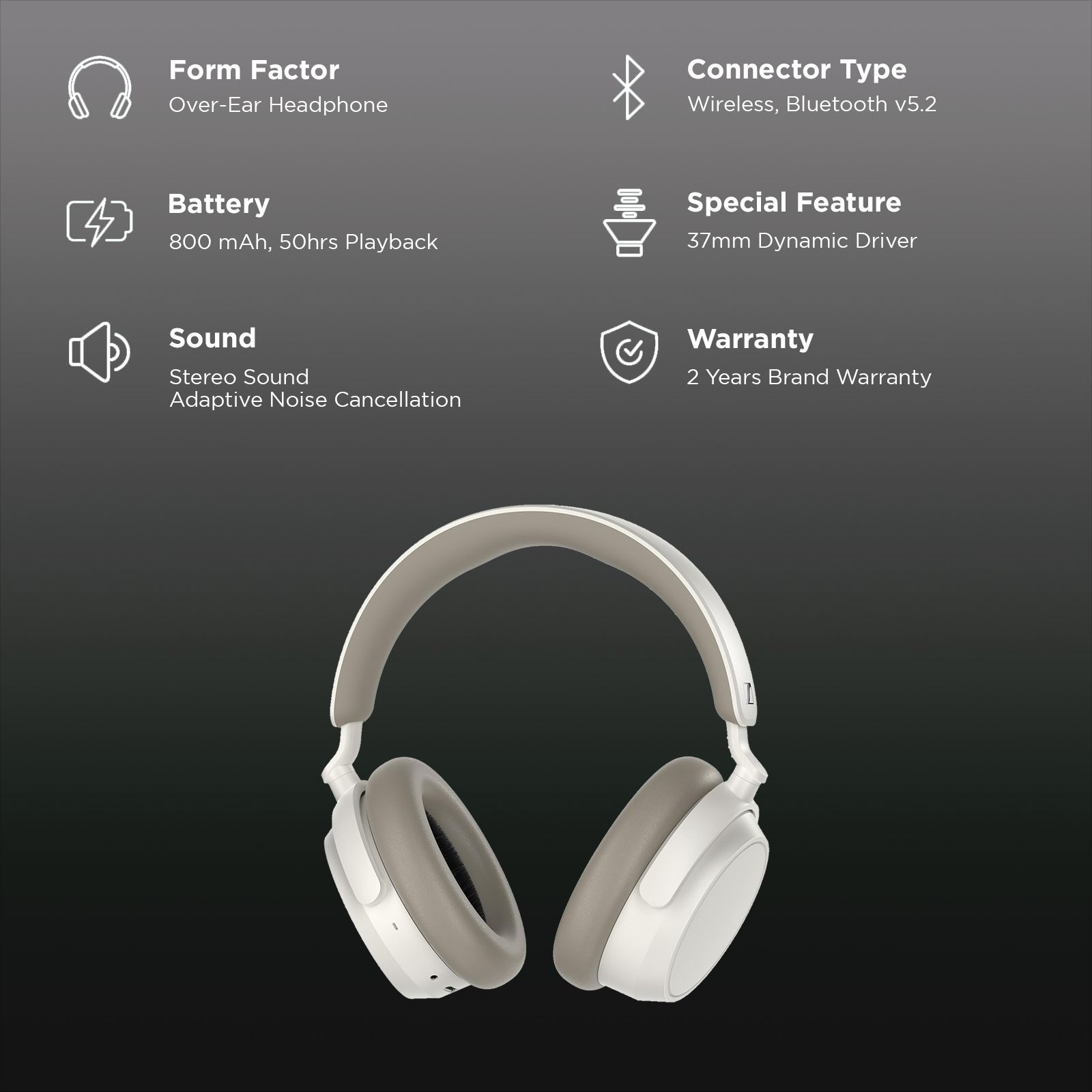SENNHEISER ACCENTUM Plus 700177 Bluetooth Headphone with Mic (Adaptive Noise Cancellation, Dynamic Driver, White)_2