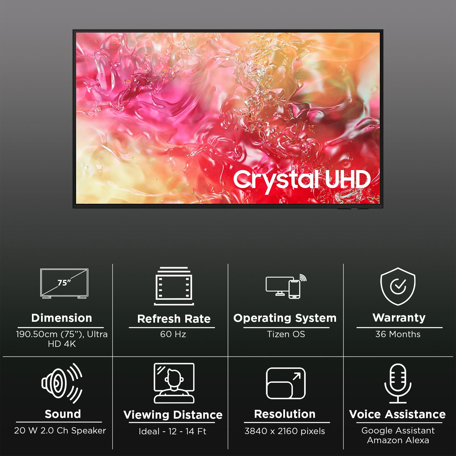 SAMSUNG DUE77 190 cm (75 inch) 4K Ultra HD LED Smart Tizen TV with Google Voice Assistant (2024 model) SAMSUNG DUE77 190 cm (75 inch) 4K Ultra HD LED Smart Tizen TV with Google Voice Assistant (2024 model)_3