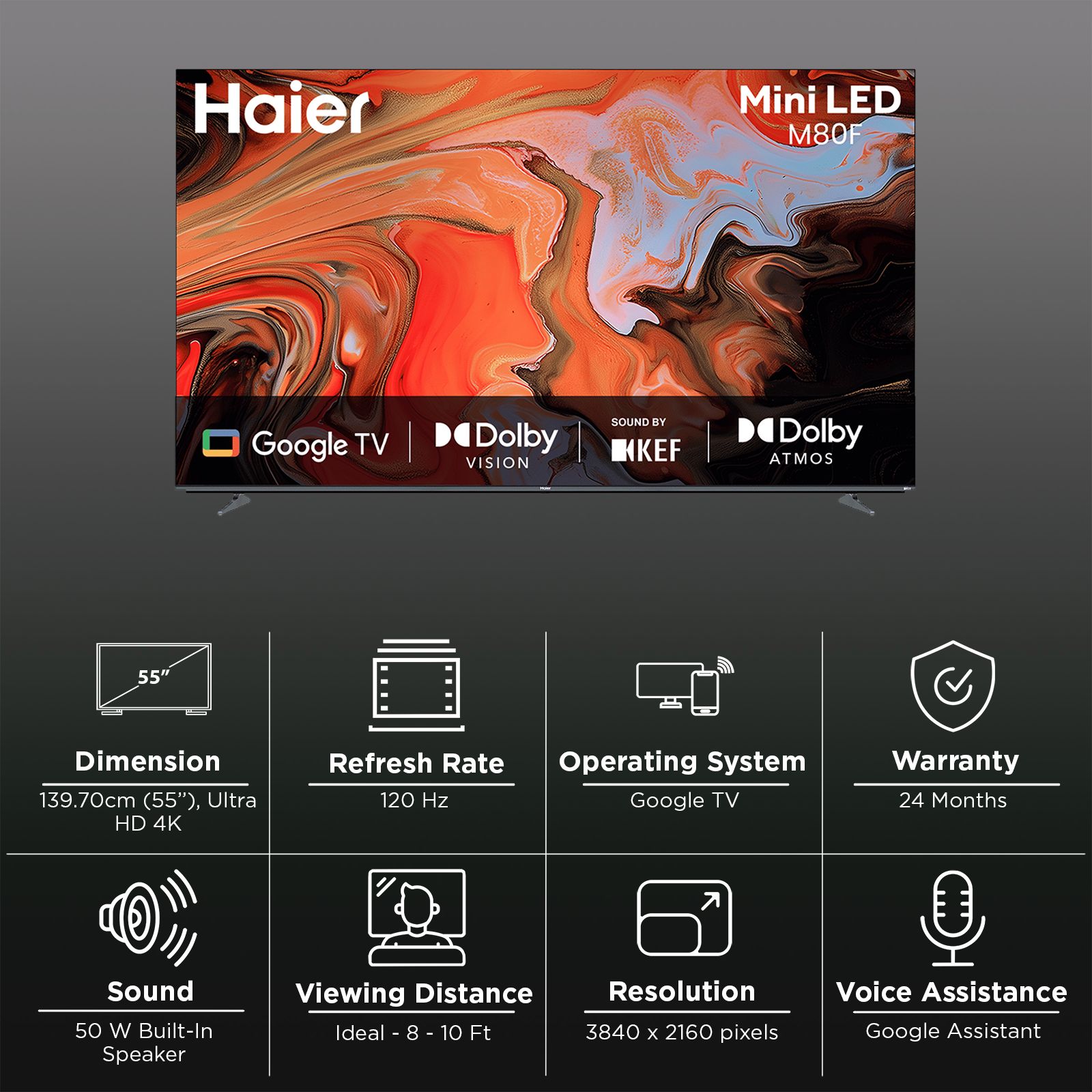 Haier 55M80 140 cm (55 inch) 4K Ultra HD Mini LED Smart Google TV with Google Assistant Support (2025 model)_3