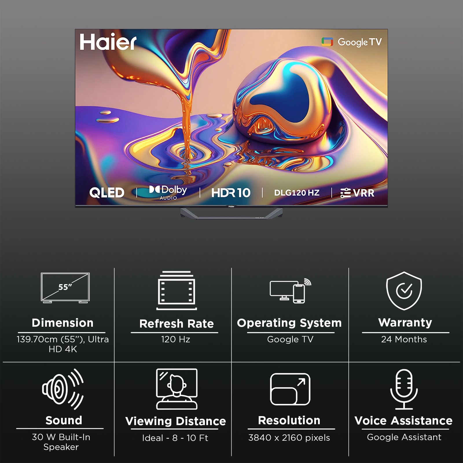 Haier 55S80F 140 cm (55 inch) 4K Ultra HD QLED Smart Google TV with Google Assistant Support (2025 model)_3