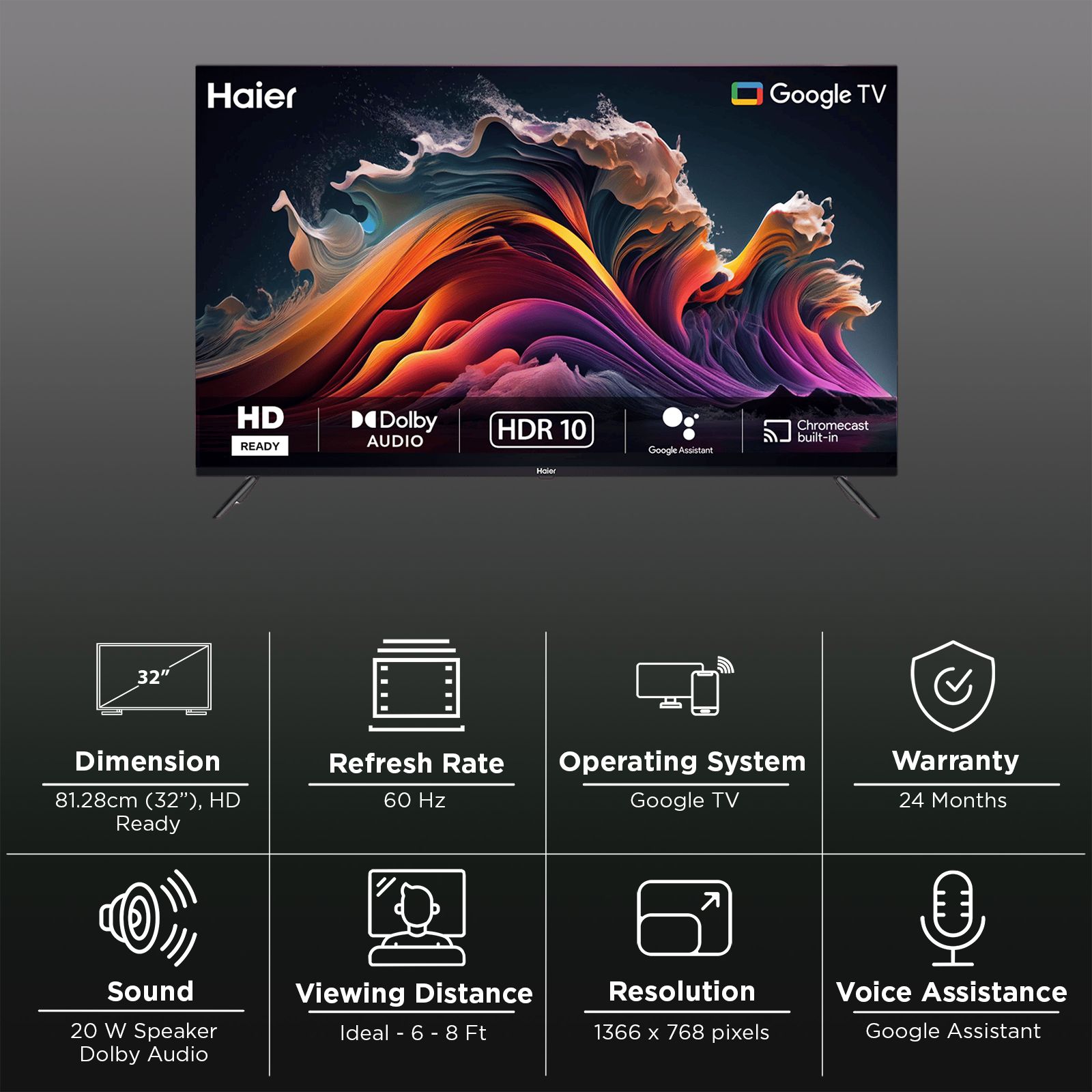 Haier 80 cm (32 inch) HD Ready LED Smart Google TV with Google Assistant (2025 model)_3