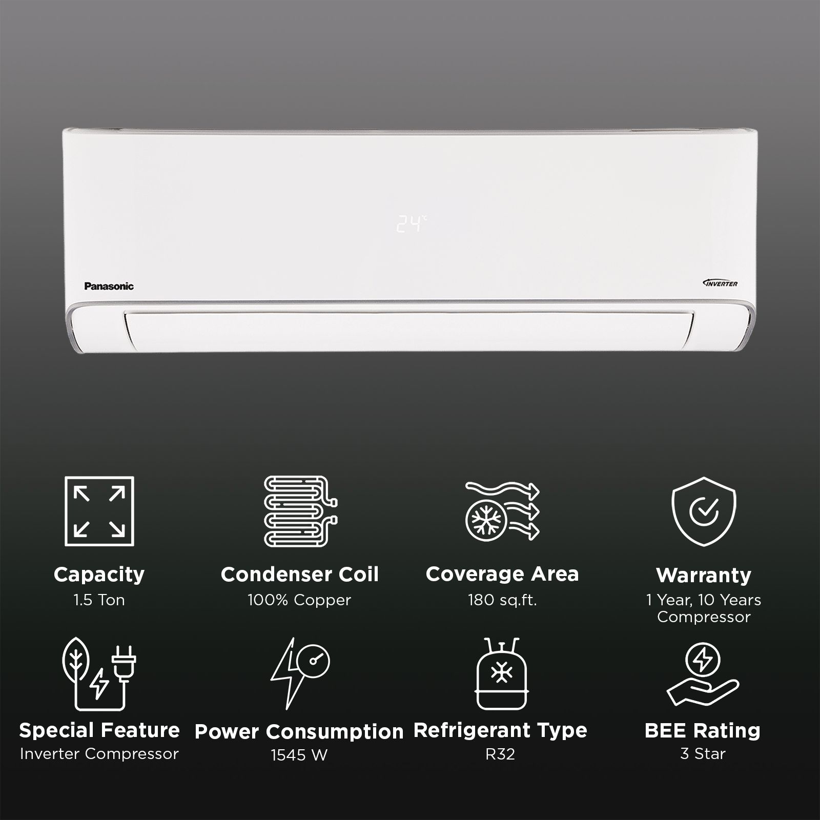 Panasonic EZ 7 in 1 Convertible 1.5 Ton 3 Star Hot & Cold Inverter Split AC with Crystal Clean (2025 Model, Copper Condenser, CS/CU-EZ18BKYF) Panasonic EZ 7 in 1 Convertible 1.5 Ton 3 Star Hot & Cold Inverter Split AC with Crystal Clean (2025 Model, Copper Condenser, CS/CU-EZ18BKYF)_2