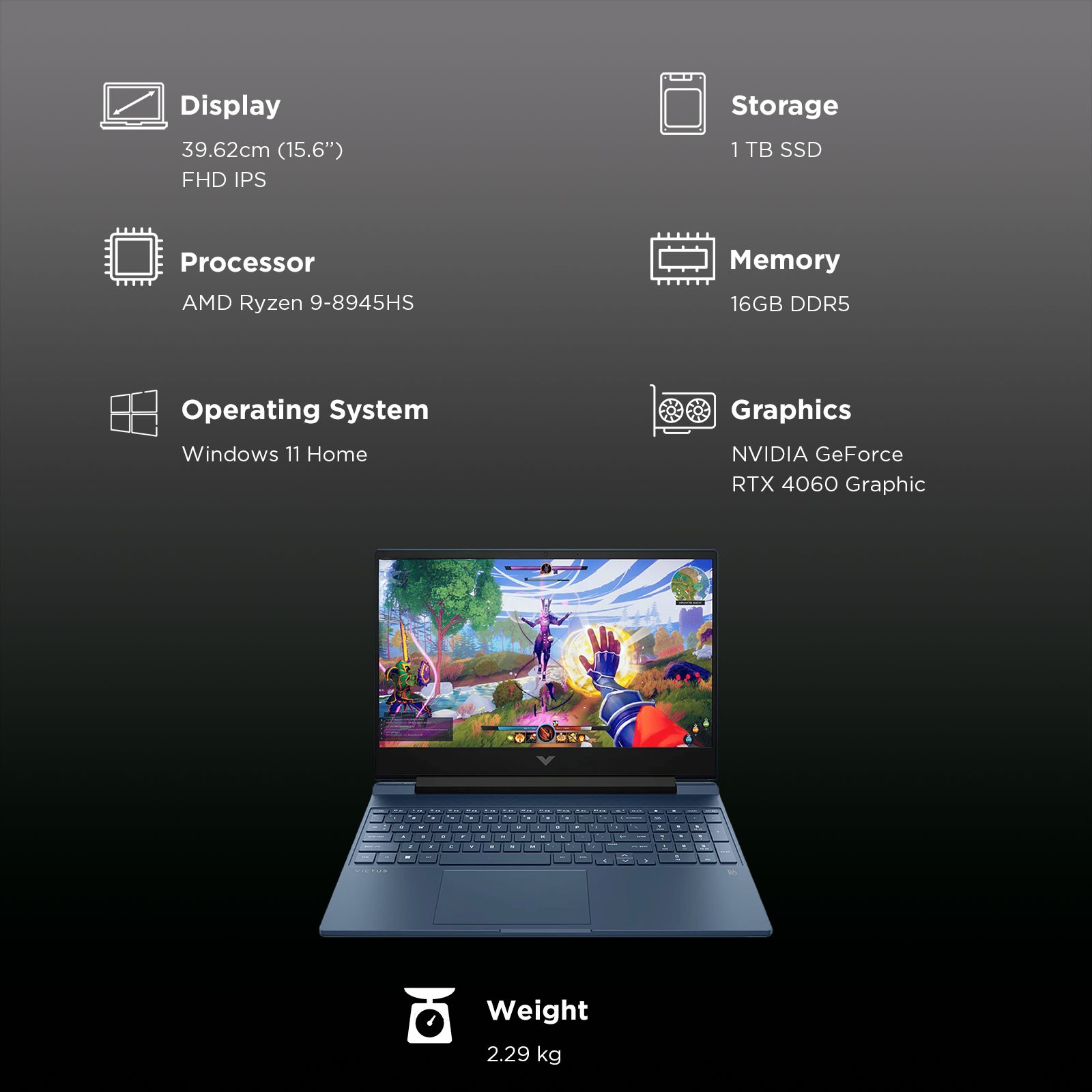 HP Victus 15-fb3025AX AMD Ryzen 9 Gaming Laptop (16GB, 1TB SSD, Windows 11 Home, 8GB Graphics, 15.6 inch 144 Hz Full HD IPS Display, NVIDIA GeForce RTX 4060, MS Ofice Home 2024, Performance Blue, 2.29 KG)_3