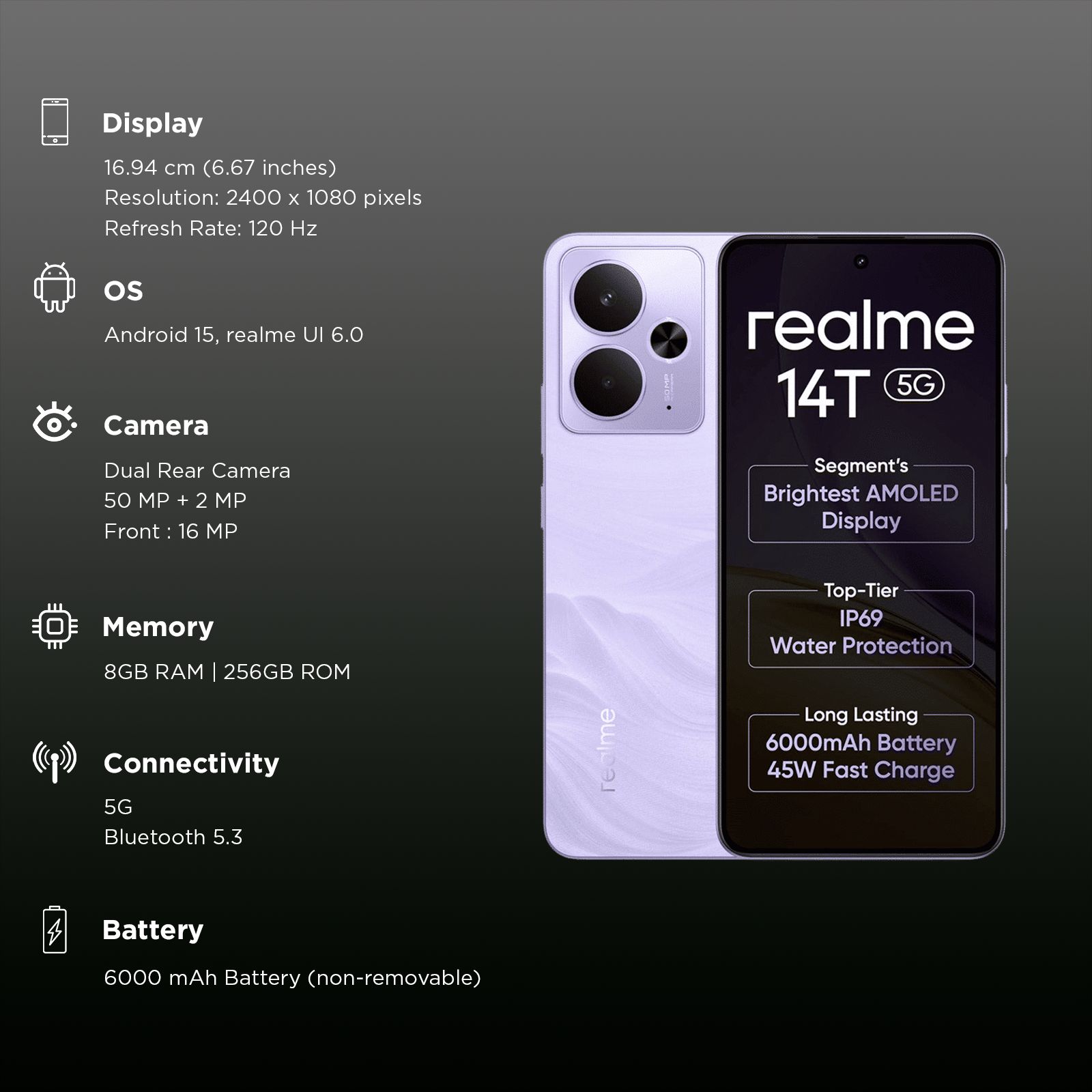 realme 14T 5G (8GB RAM, 256GB, Lightning Purple) realme 14T 5G (8GB RAM, 256GB, Lightning Purple)_3