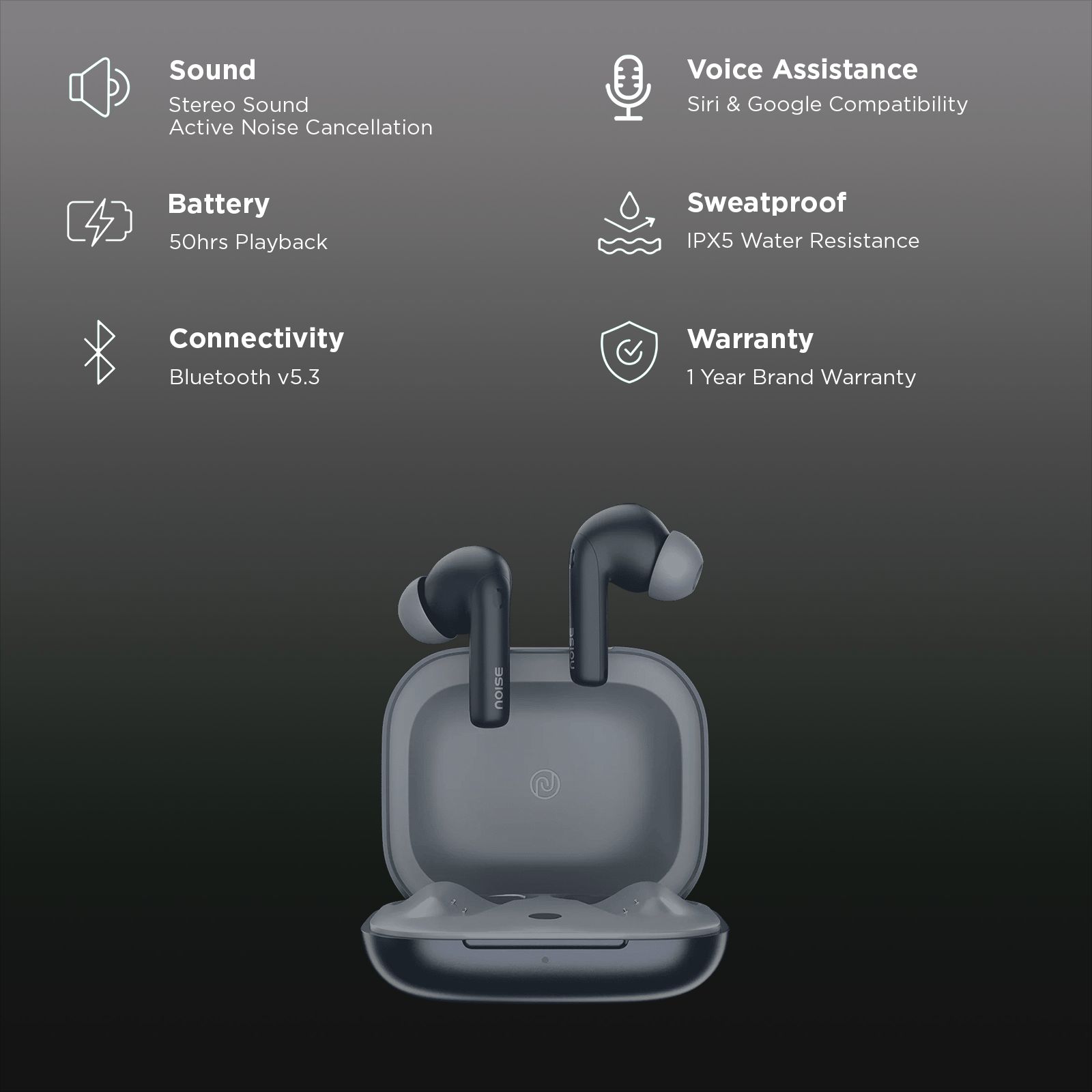 noise Air Buds Pro 6 TWS Earbuds with Active Noise Cancellation (IPX5 Water Resistant, Instacharge, Slate Black) noise Air Buds Pro 6 TWS Earbuds with Active Noise Cancellation (IPX5 Water Resistant, Instacharge, Slate Black)_2