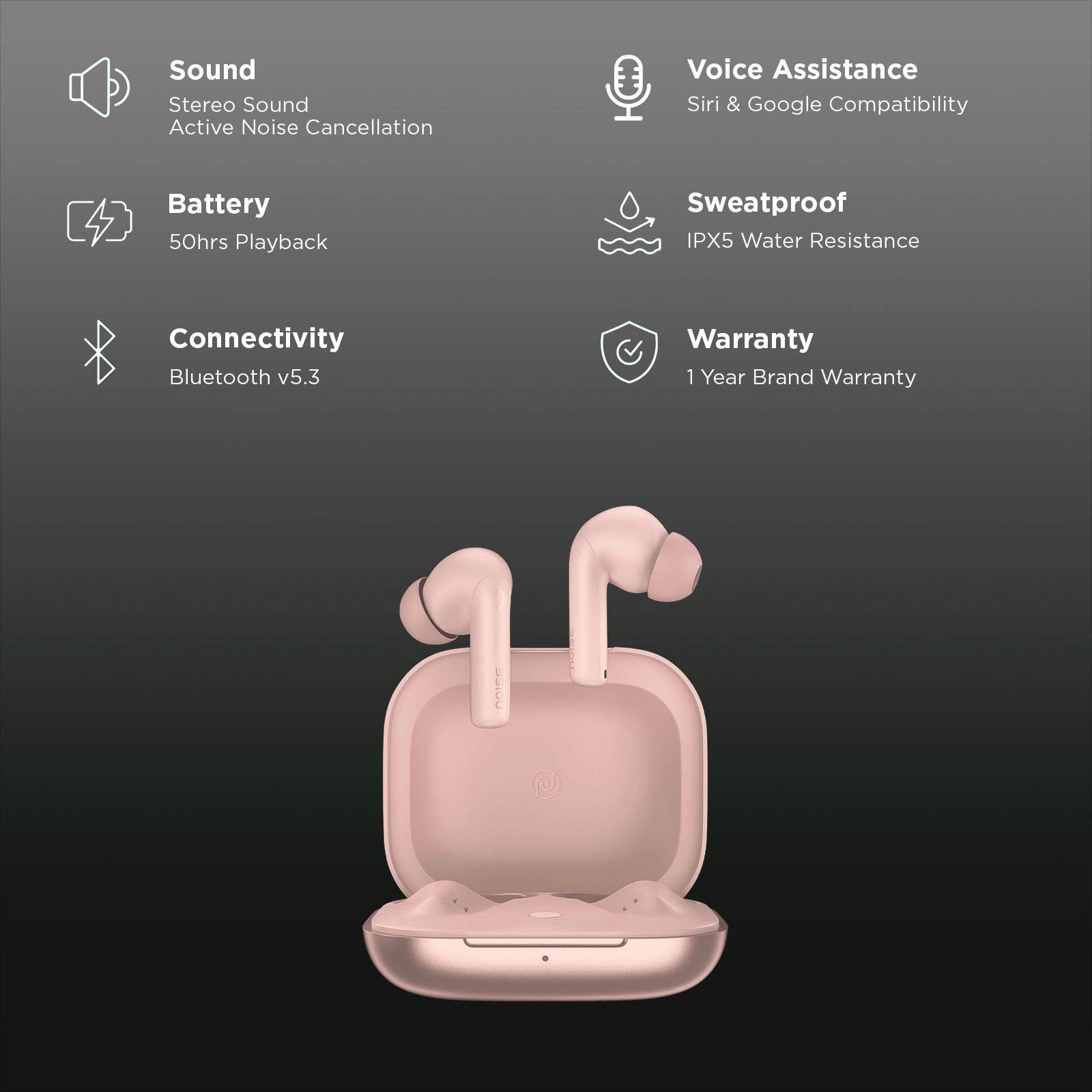 noise Air Buds Pro 6 TWS Earbuds with Active Noise Cancellation (IPX5 Water Resistant, Instacharge, Petal Pink)_2