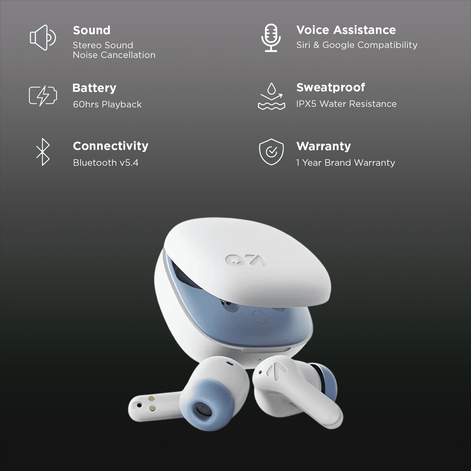 GOBOULT Cyborg TWS Earbuds with Environmental Noise Cancellation (IPX5 Water Resistant, Fast Charging, Blue Ice)_2