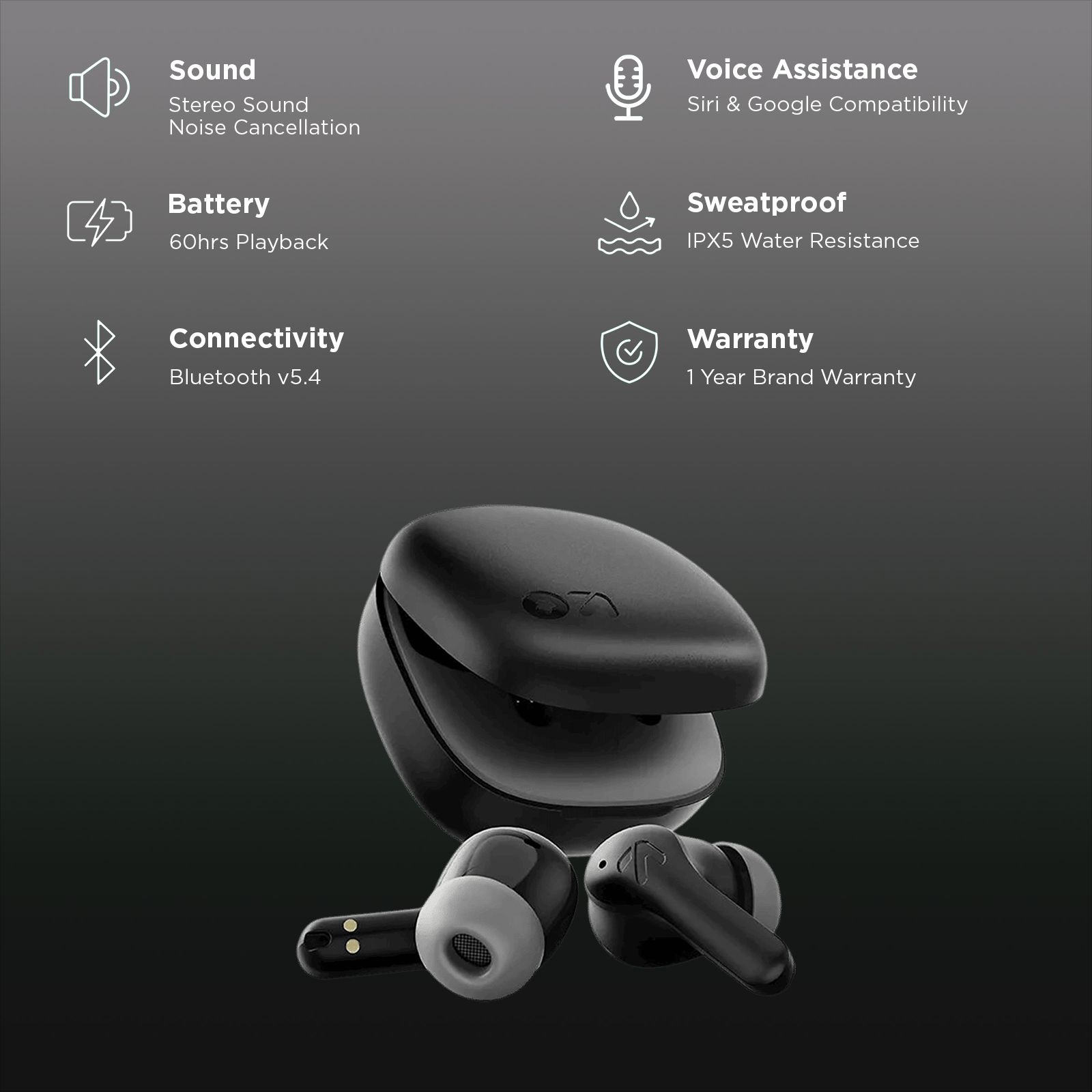 GOBOULT Cyborg TWS Earbuds with Environmental Noise Cancellation (IPX5 Water Resistant, Fast Charging, Pure Black) GOBOULT Cyborg TWS Earbuds with Environmental Noise Cancellation (IPX5 Water Resistant, Fast Charging, Pure Black)_2