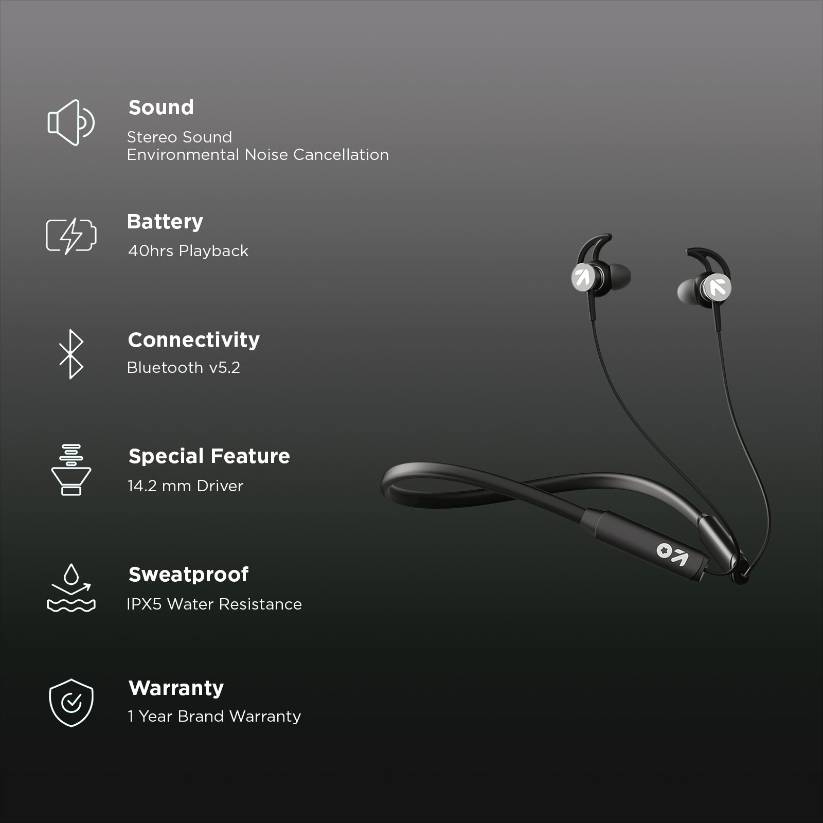 GOBOULT GX Charge RGNB156BLK Neckband with Environmental Noise Cancellation (IPX5 Water Resistant, Fast Charging, Black) GOBOULT GX Charge RGNB156BLK Neckband with Environmental Noise Cancellation (IPX5 Water Resistant, Fast Charging, Black)_2